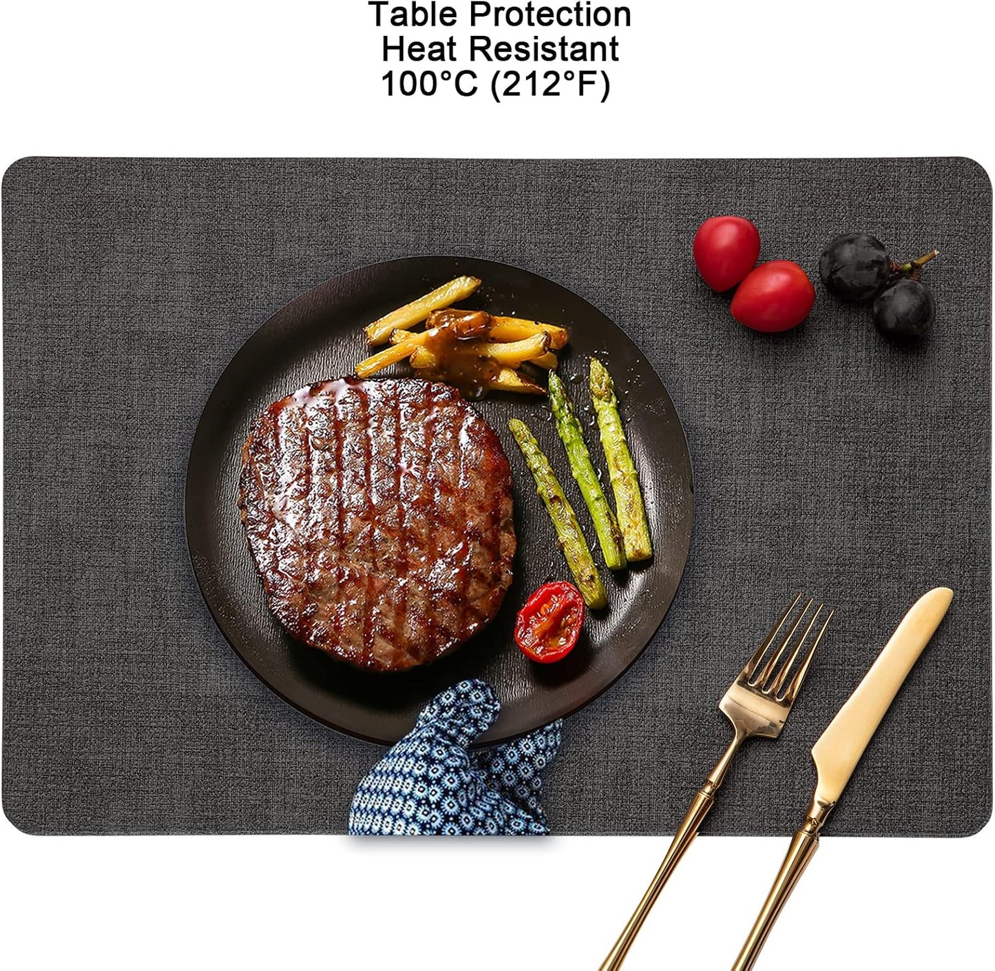 Myir JUN Faux Leather Placemats Set of 6, Dual Sided Waterproof Place Mats | Heat Resistant Wipeable Vinyl Table Mat