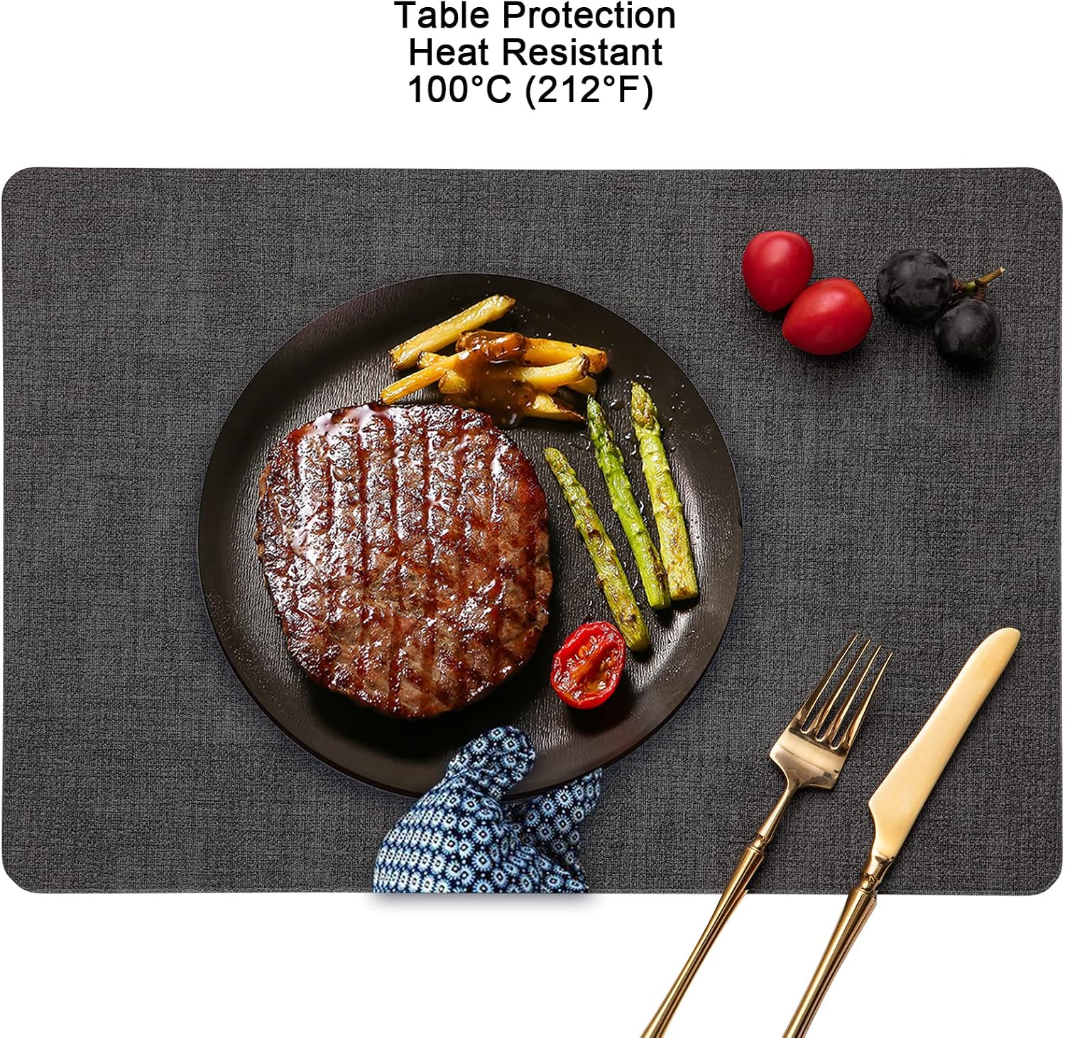 Myir JUN Faux Leather Placemats Set of 6, Dual Sided Waterproof Place Mats | Heat Resistant Wipeable Vinyl Table Mat
