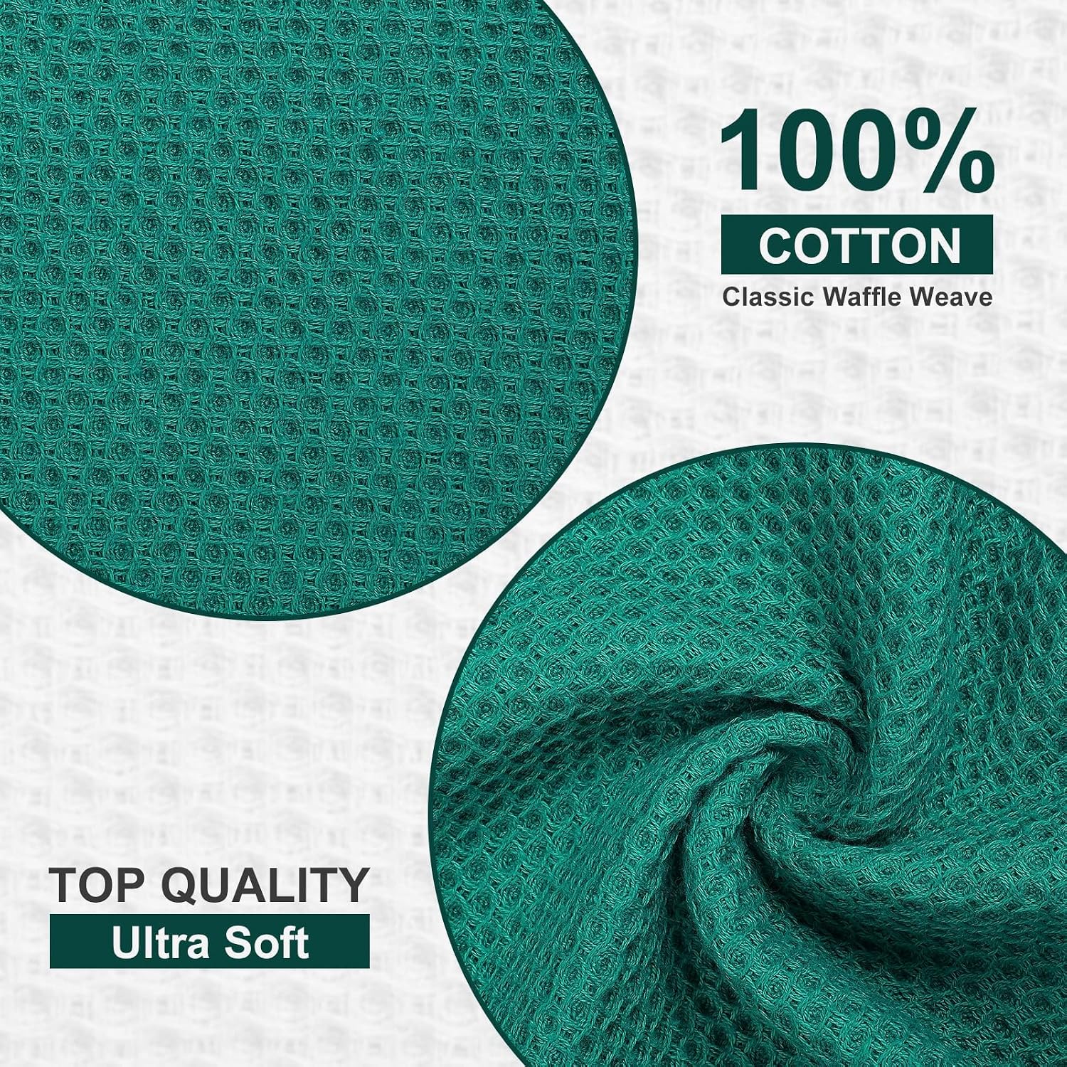 Kitinjoy 100% Cotton Waffle 12-Pack Kitchen Towels, 12" x 12", Teal | Ultra Absorbent, Super Soft, lightweight, Quick