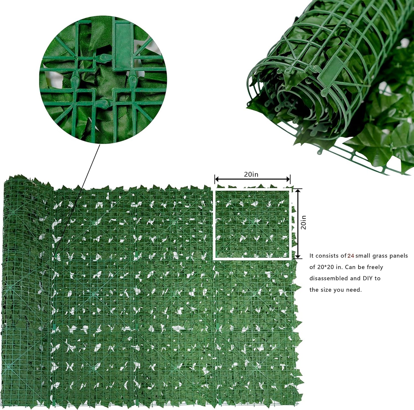 Fade-Resistant Faux Greenery Hedge Panels / 80 x 120 / Green - Ivy