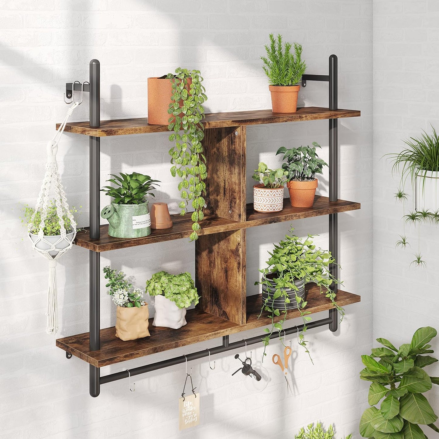 Bestier 41.5" Floating Shelves for Wall 3 Tier Kitchen Shelves Wall Mounted Coffee Bar Shelf Hanging Shelf with 8