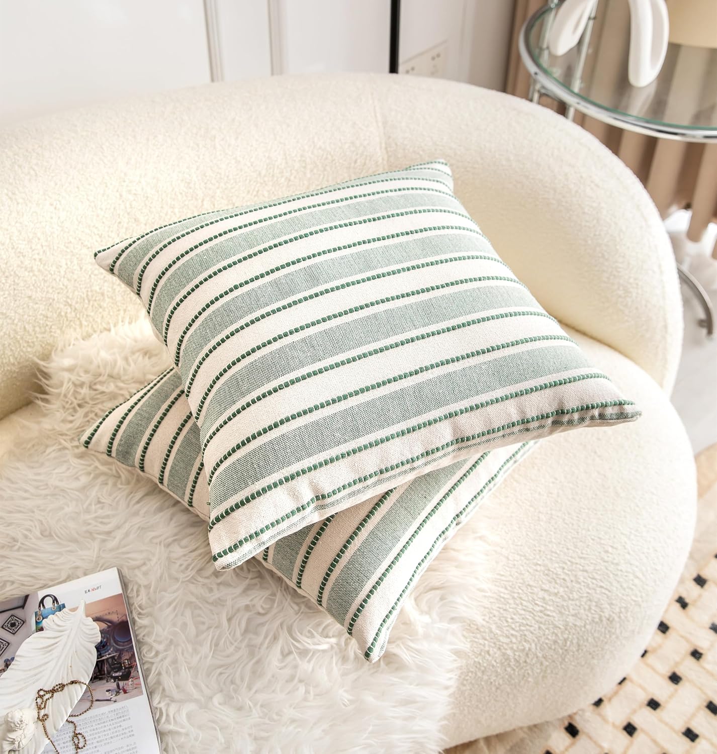 Farmhouse Textured Pillow Case / Green / 18 x 18 / Set of 2