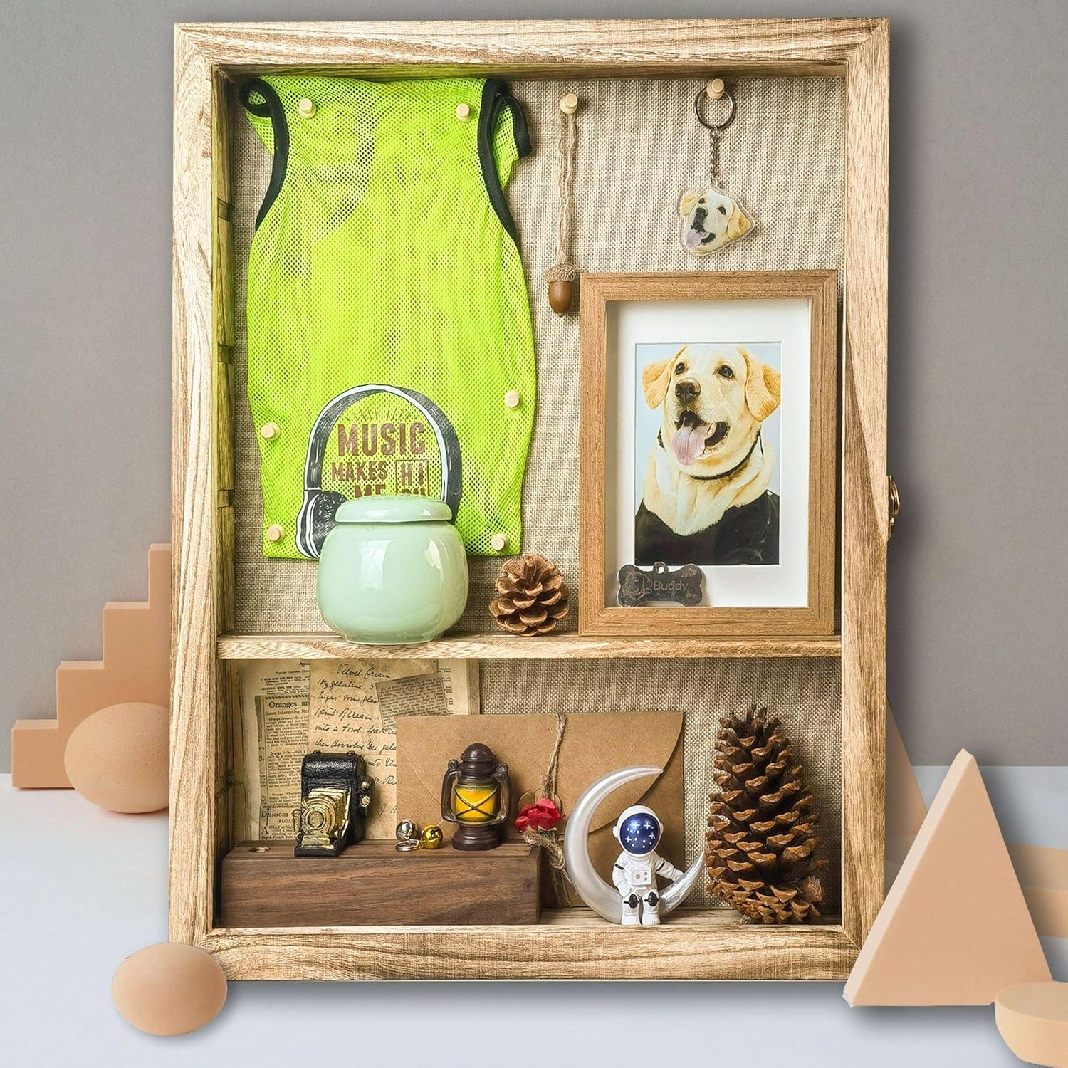 Original Wood Shadow Box Frame 16x20 Shadow Box with Shelves 2.6" Interior Depth Memorial Shadow Box with Linen Back