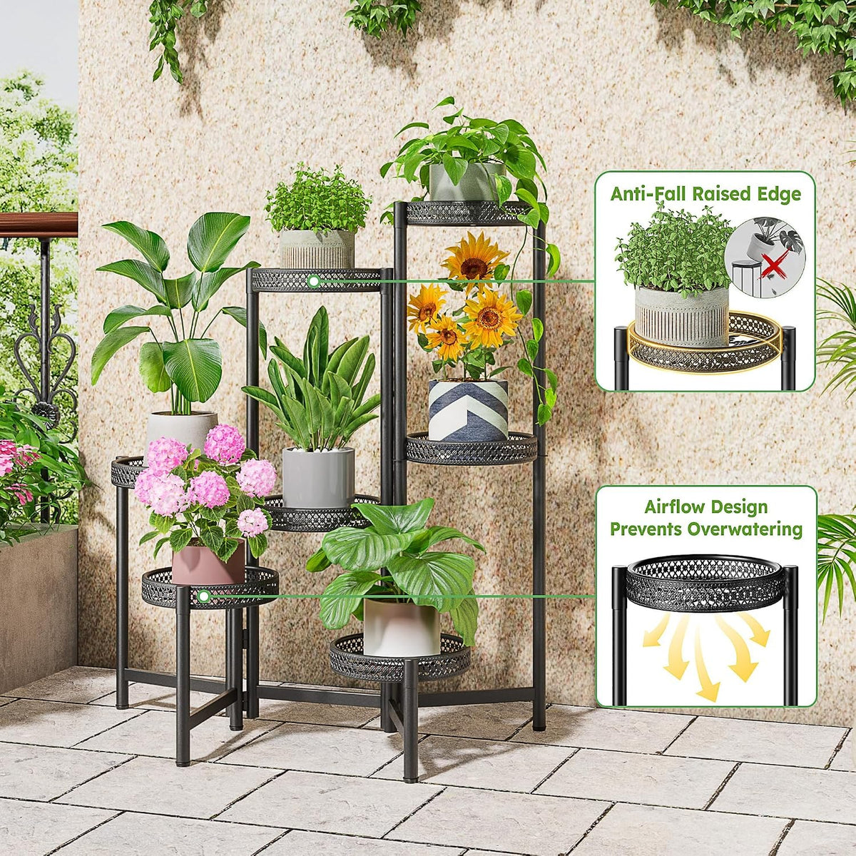 7 Tier Large Metal Plant Stand Indoor Outdoor with 7.9 Inch Wide Tray, Tiered Corner Plant Stand, Flower Display Holder