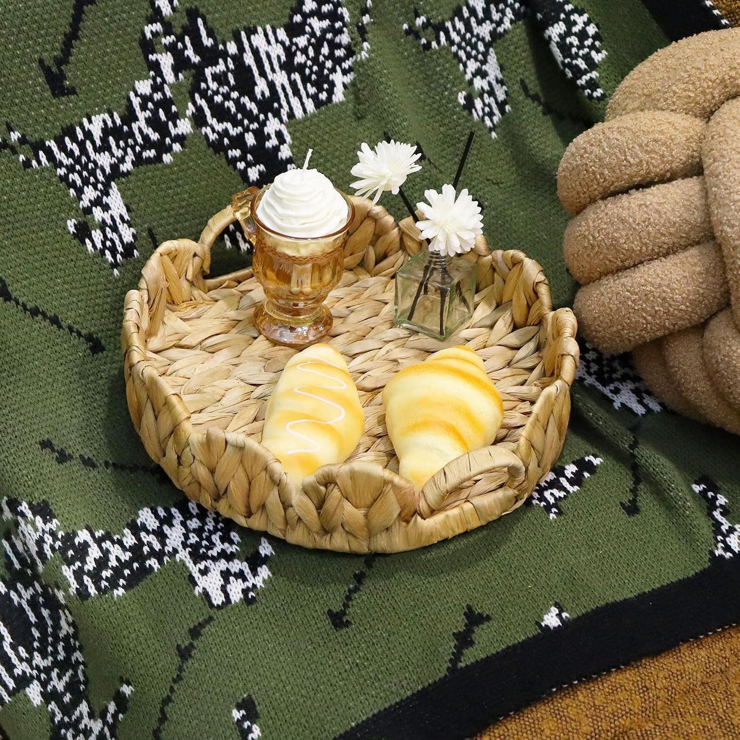 Scalloped Tray / Woven Tray for Ottoman / Water Hyacinth