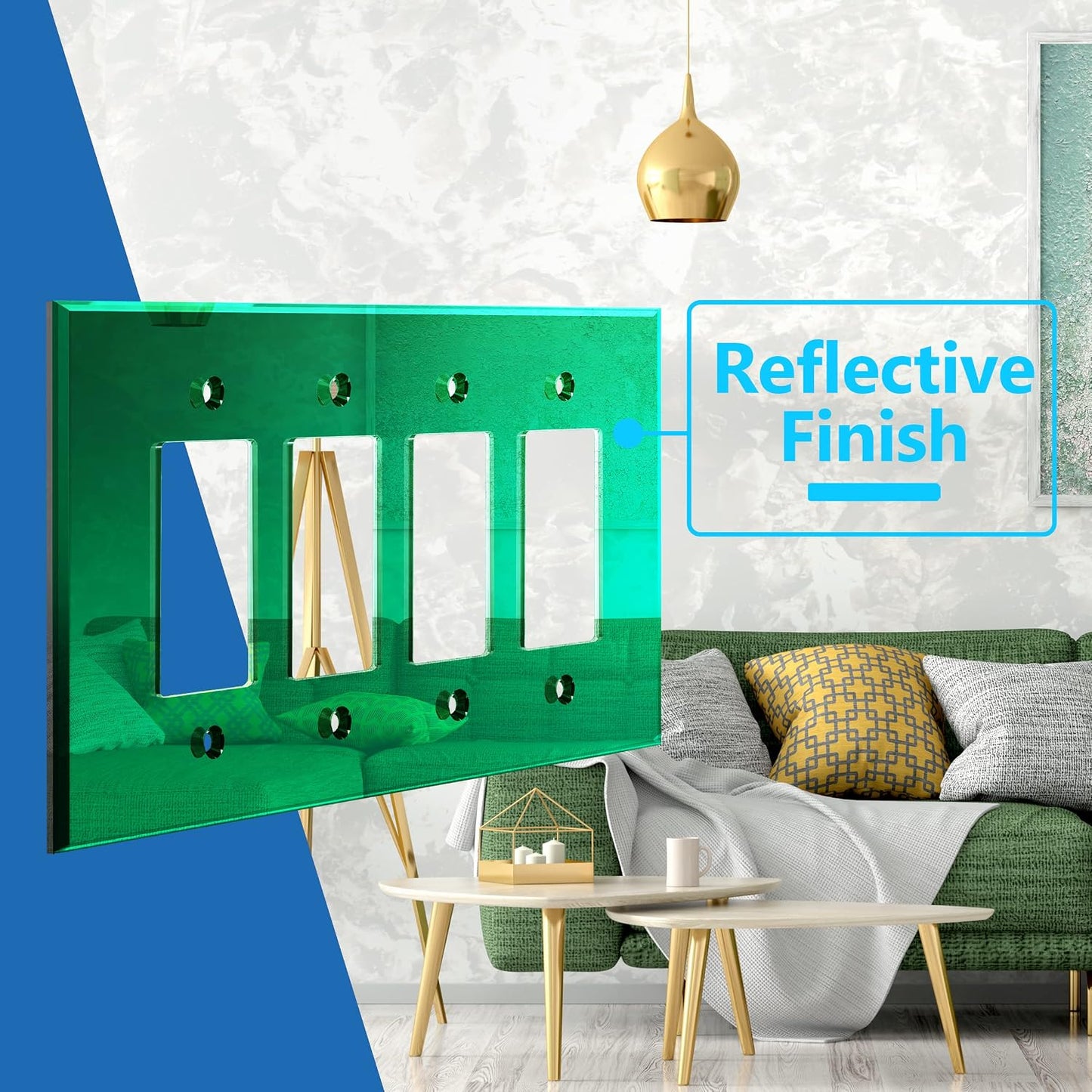 LIDER Reflective Decorator Wall Plate, Oversized 4-Gang, Mirror Glass Green | Mirrored Light Switch Plate, Plexiglass