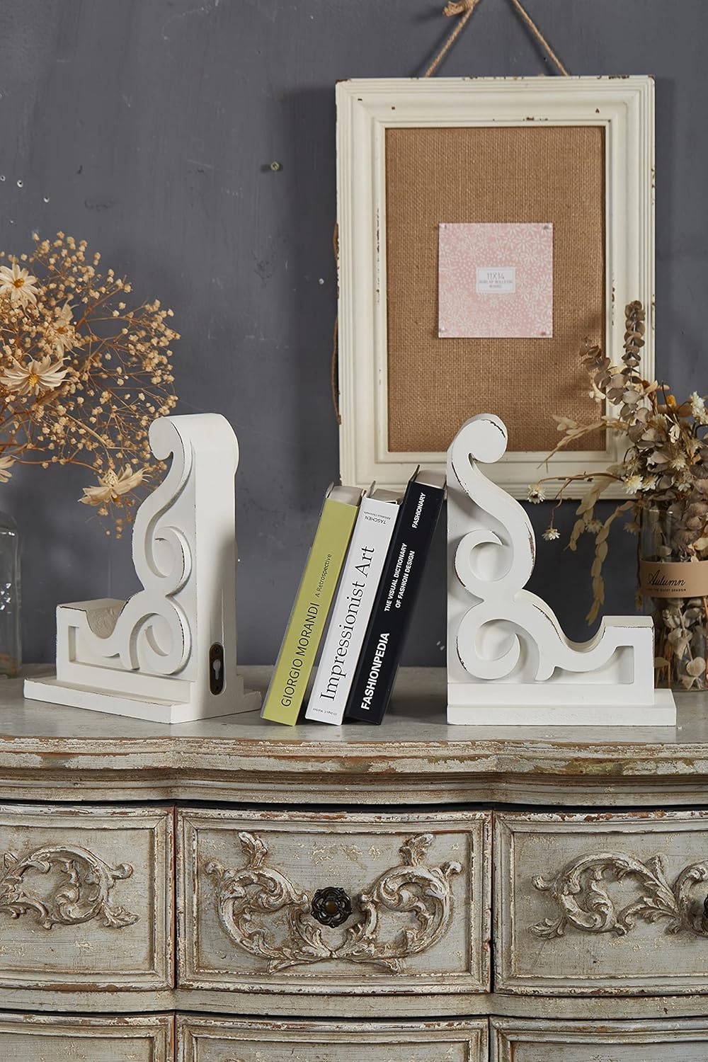Distressed Farmhouse Bookends for Heavy Books / White / Set of 2