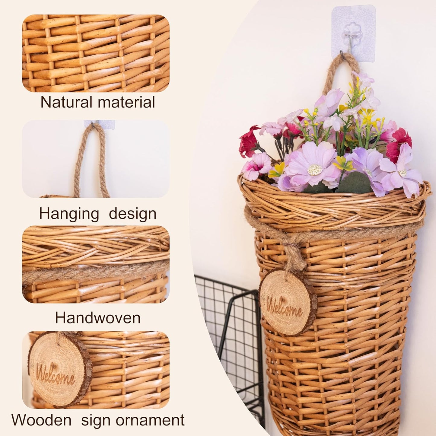 Woven Hanging Basket Door Hanging Basket Wall Decorations / Wicker