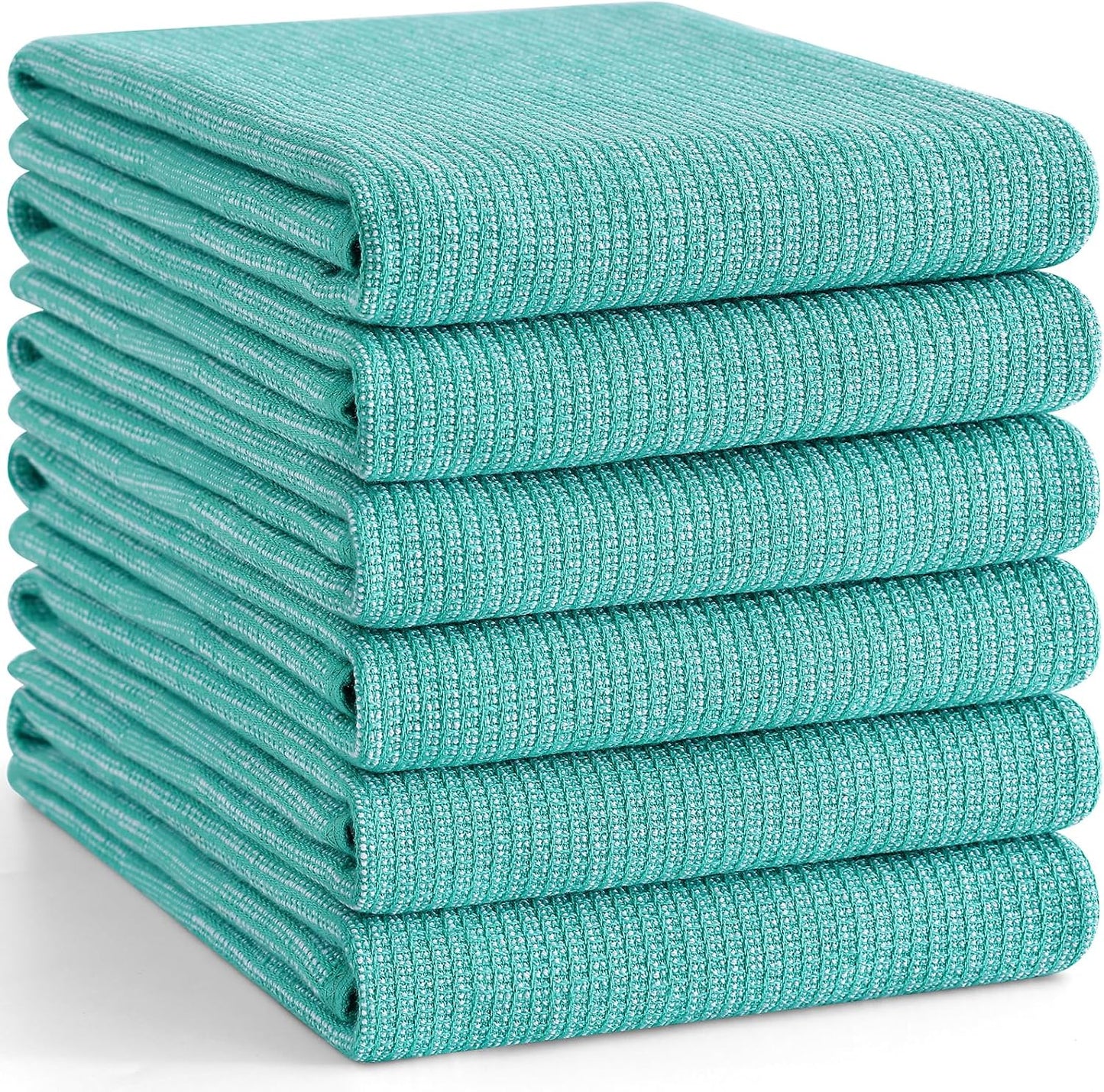 Homaxy 380 GSM Cotton Premium Kitchen Towels 6 Pack, 18"x 28", Teal | Flat and Terry Dish Towels, Highly Absorbent Tea