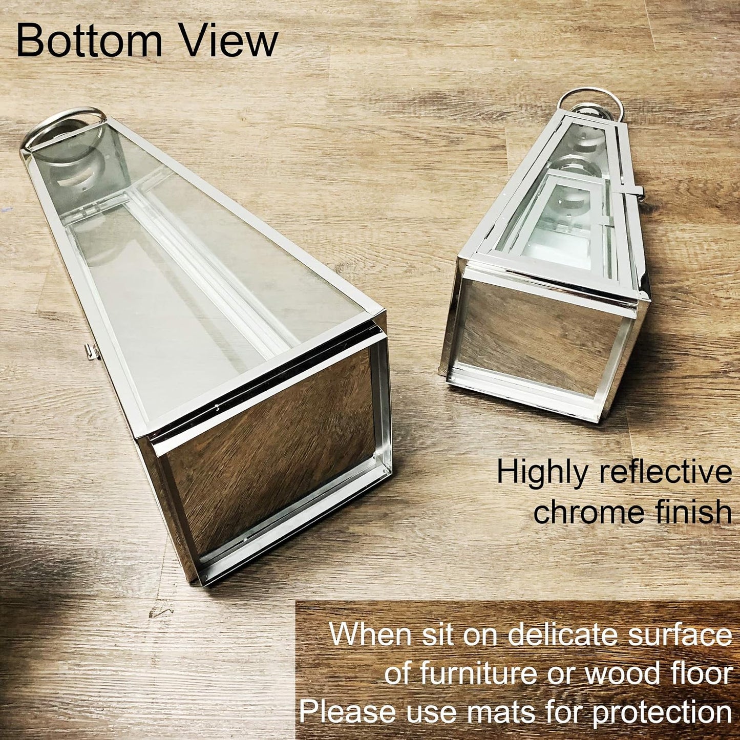 allgala Lantern Jumbo Deluxe Modern Indoor/Outdoor Candle Stainless Steel Rectangular Frame with Lattice Grid Tempered