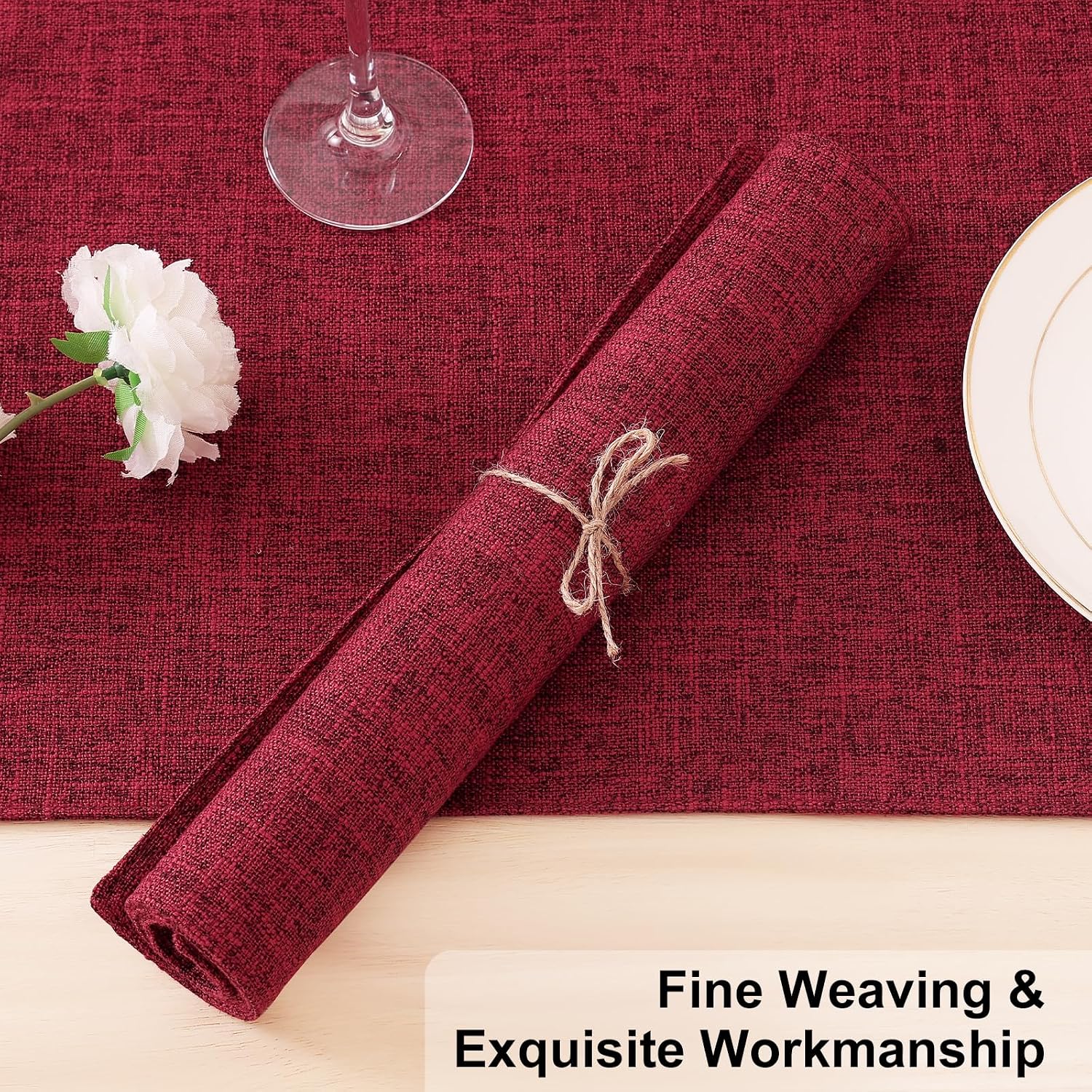 Homaxy Cloths Placemats for Dining Table Set of 6, 13" x 19", Red | Heat Resistant, Washable, Cotton Linen Blend Table