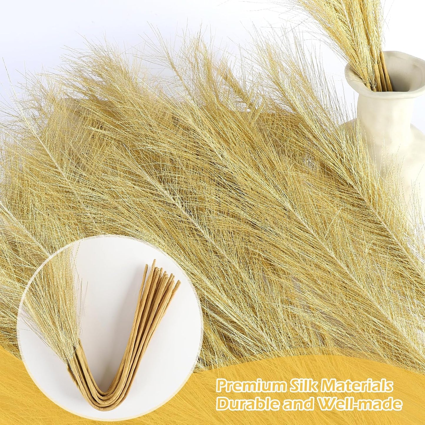 Gold Pampas Grass Decor Faux Pampas Grass Bulk Artificial Dried / Gold Style / 21.7 Inch / Set of 30