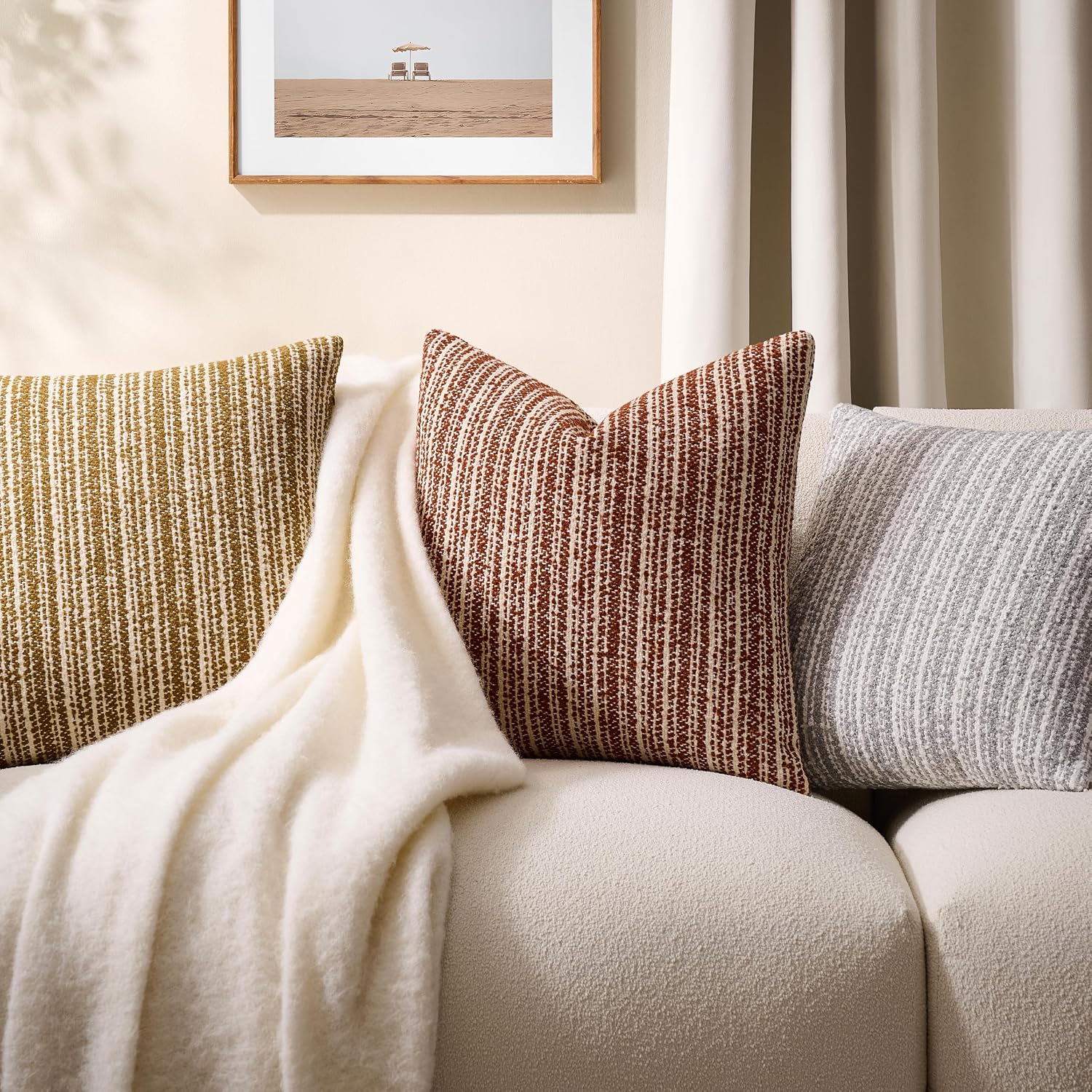 Soft Stripe Chenille Decorative Covers / 18 x 18 / Rust / Set of 2