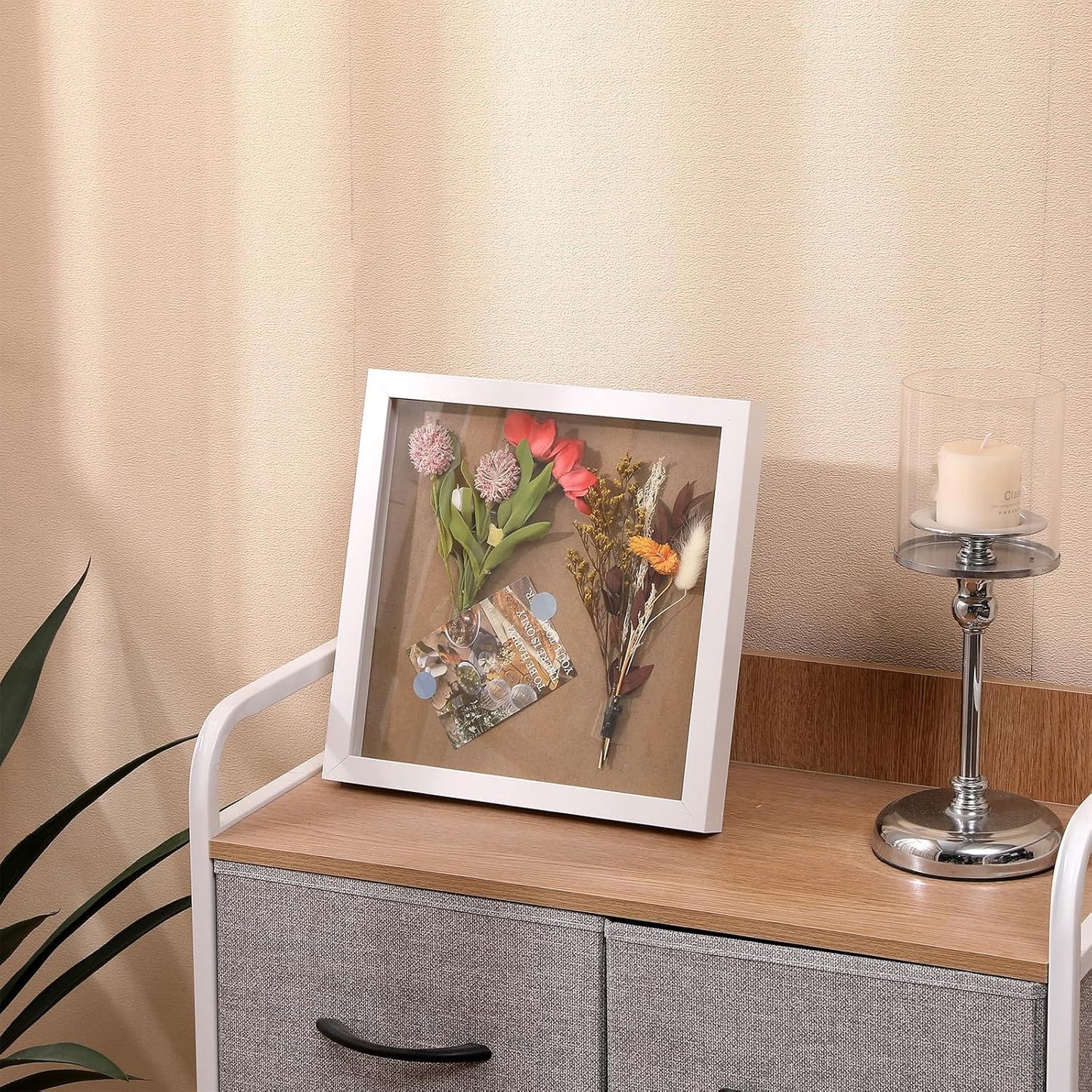 Muzilife 10x10 Shadow Box 3D Picture Frames, Wood, Real Glass, White,2 Pack | FSC-Certified MDF | With Stand | Tabletop