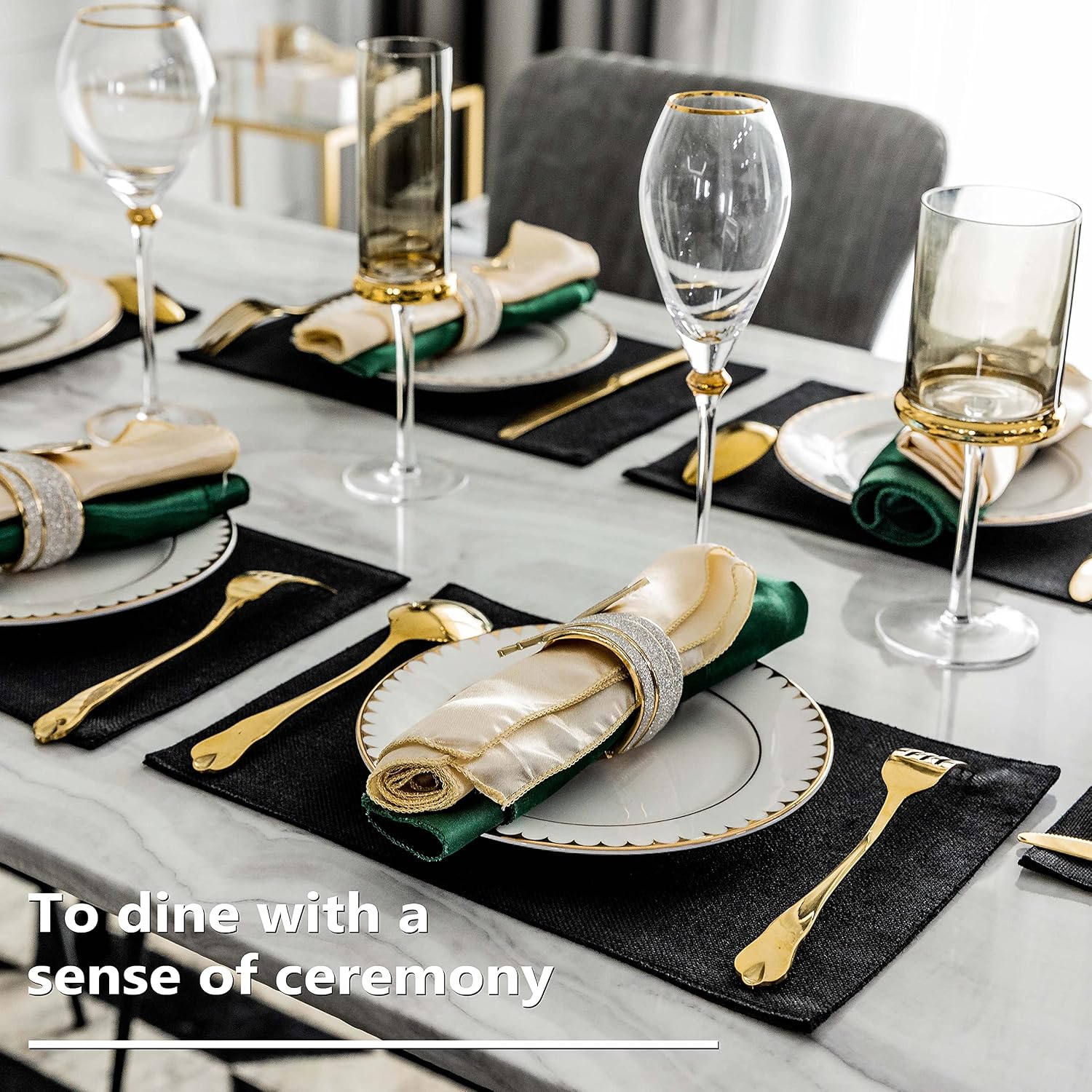 Home Brilliant Black Placemats Set of 6 Heat Resistant Dining Table Place Mats Kitchen Cloth Table Mats, Black