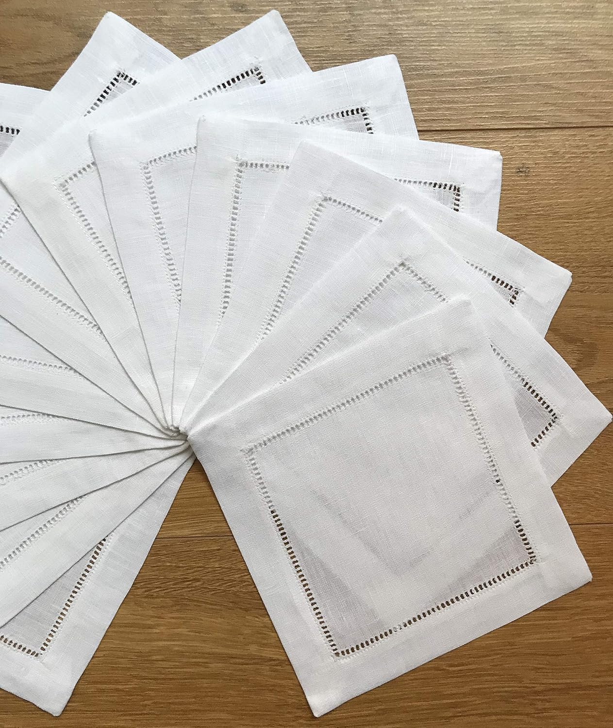 White Linen Cocktail Napkin 6"x6" Set of 50 Linen Cloth Napkin Coasters-Ladder Hemstitch 100% Linen Beverage Party