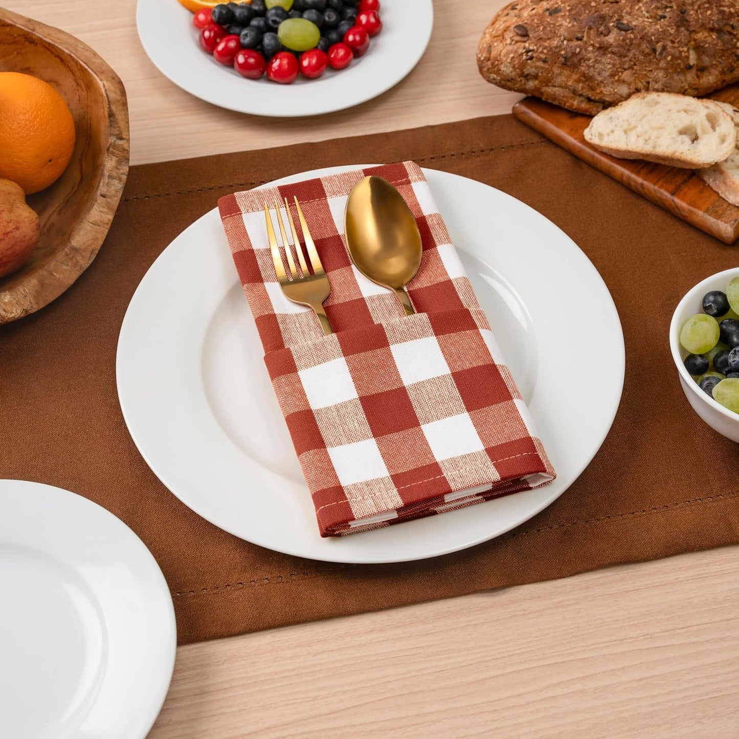 Blue Needles Gingham Buffalo Plaid Cloth Napkins 100% Cotton Set of 12 Dinner Table Napkins 18x18 inch Soft, Reusable