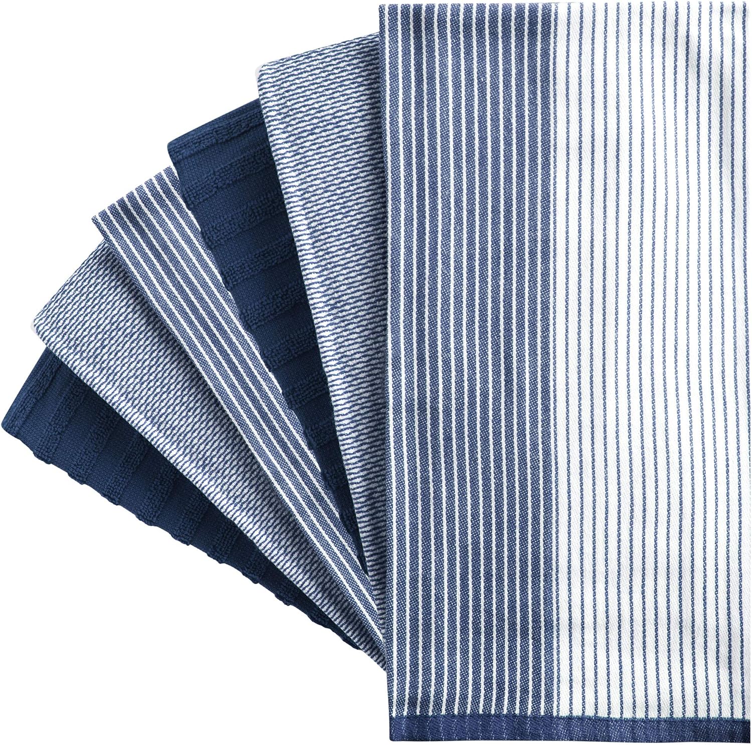 Premium Kitchen Towels 6 Pack 100% Cotton, 20"x28" Dish Towels - Navy Blue | Large Flat & Terry Kitchen Linen Set with