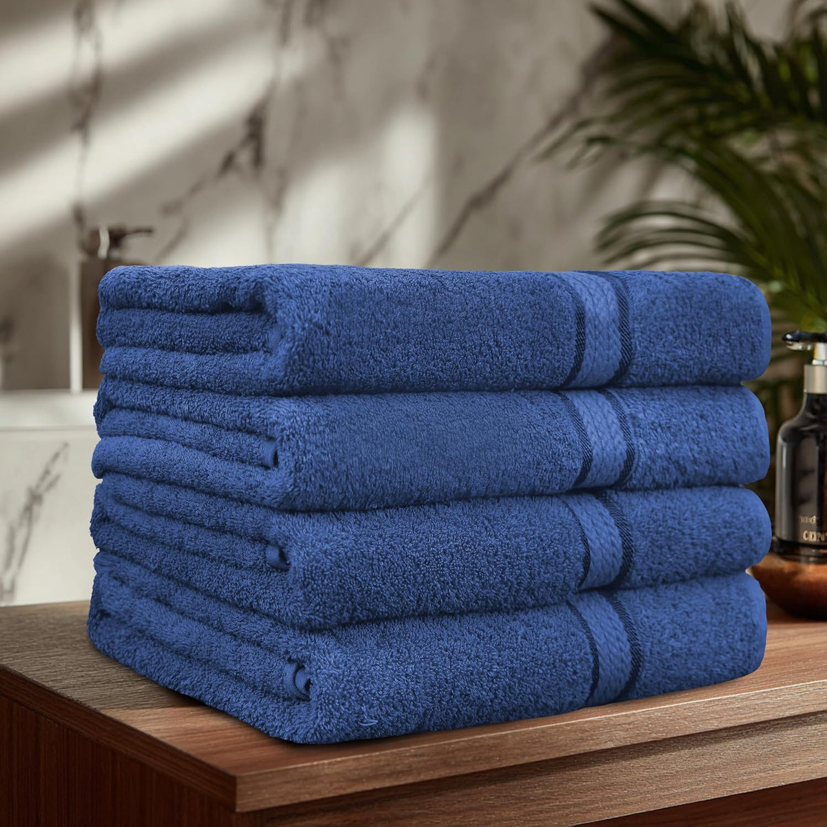 COTTON CRAFT Ultra Soft Bath Towels - 4 Pack 100% Cotton Large 30x54 inches | Oversized 580 GSM Absorbent Blue Bath