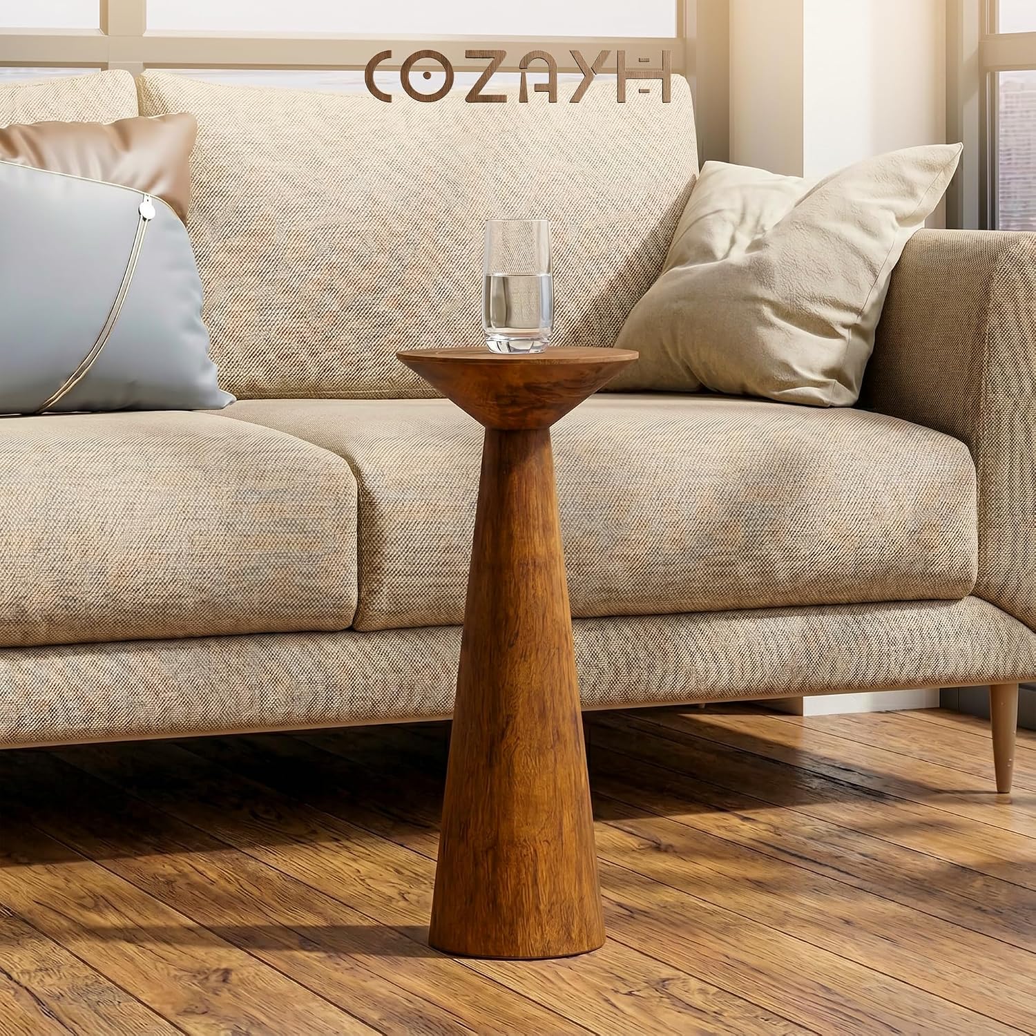 Solid Pine Wood Pedestal Accent Drink Stand / Walnut