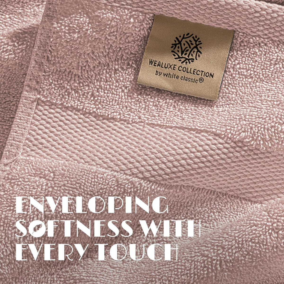 White Classic Wealuxe Pink Bath Towels 24x50 Inch, Cotton Towel Set for Bathroom, Hotel, Gym, Spa, Soft Extra Absorbent