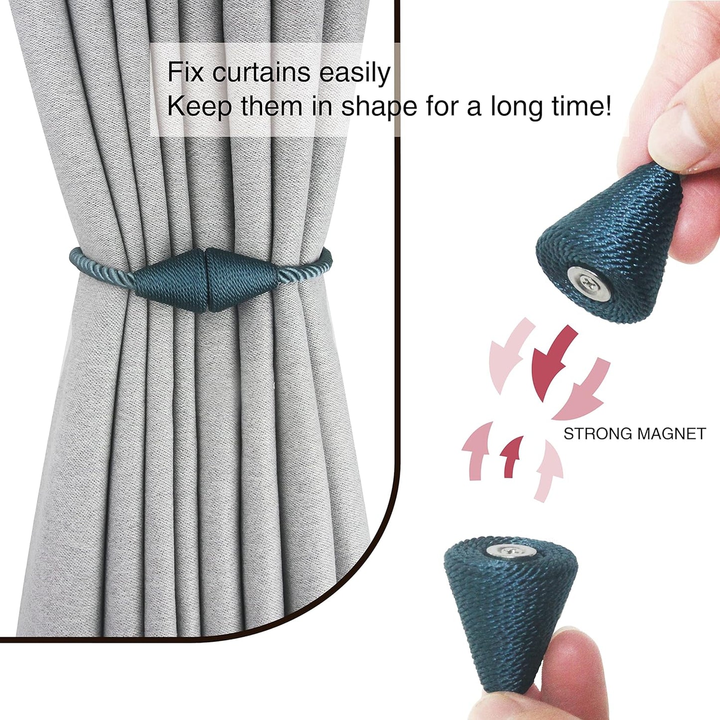 Magnetic Curtain Tiebacks Rope Decorative Holdbacks for Drapes Nieffeiy | 6 Pack Blue Modern Handmade Curtain Tie Backs