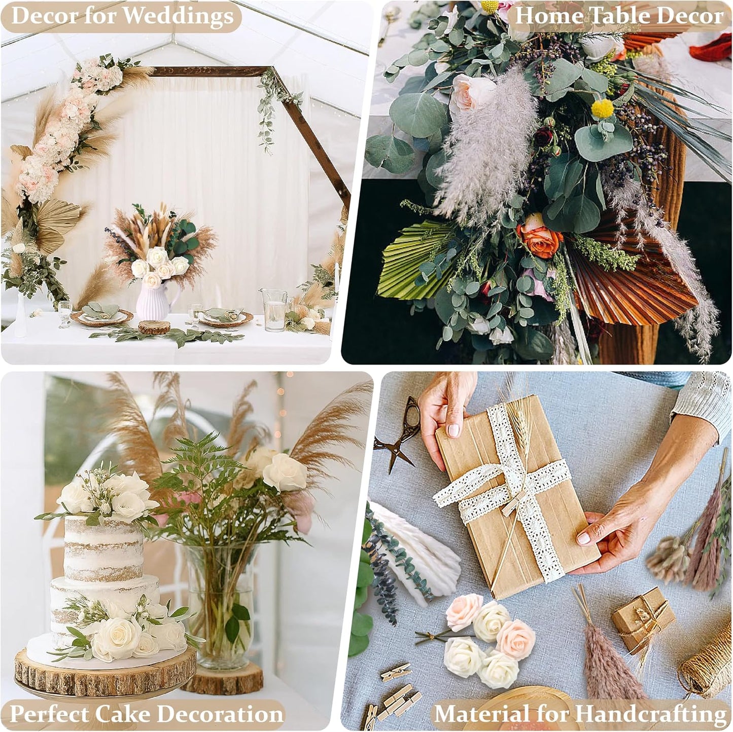 17" Boho Mixed Dried Flower Bouquet for Vase / Natural / Set of 120