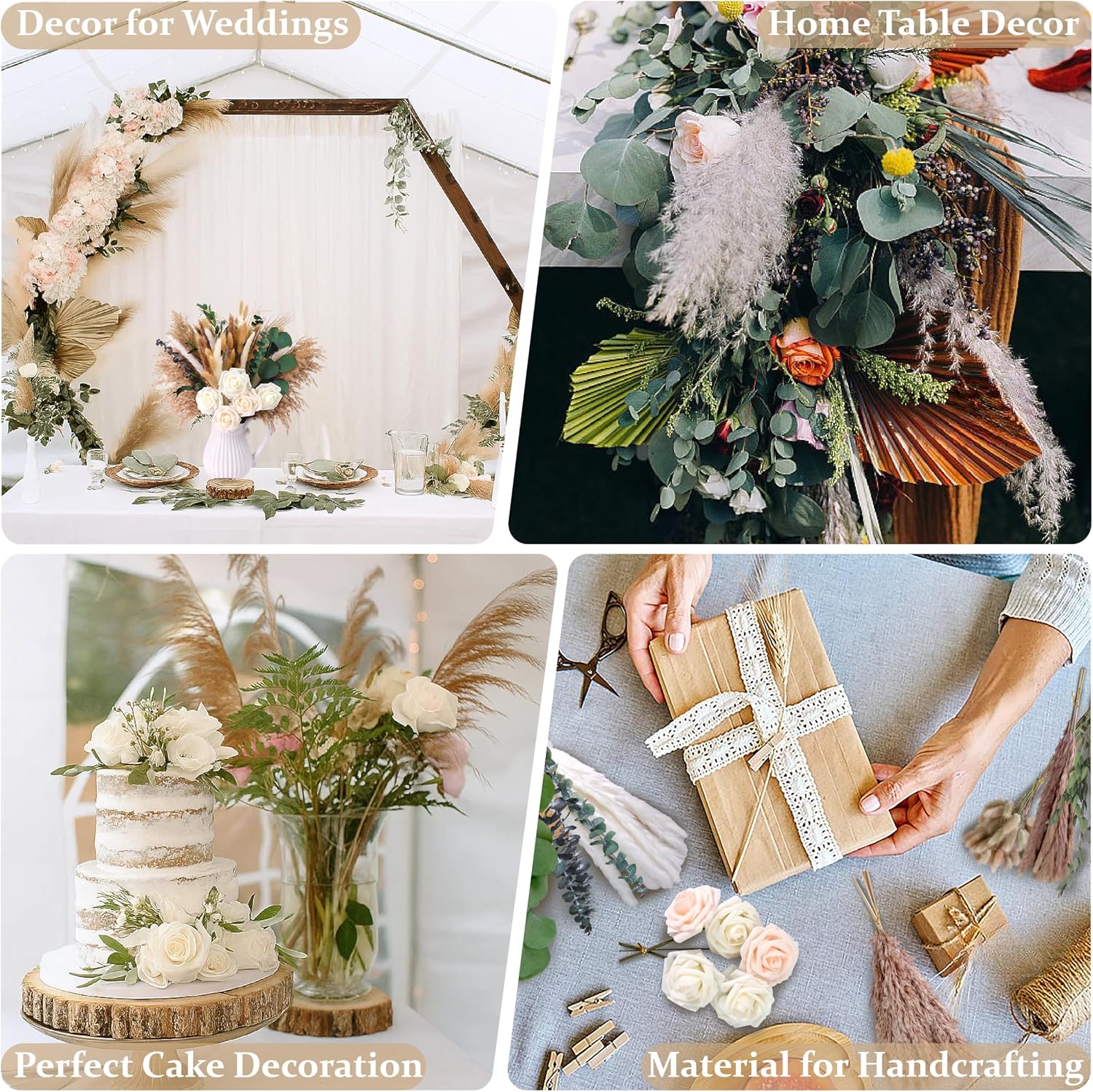 17" Boho Mixed Dried Flower Bouquet for Vase / Natural / Set of 120