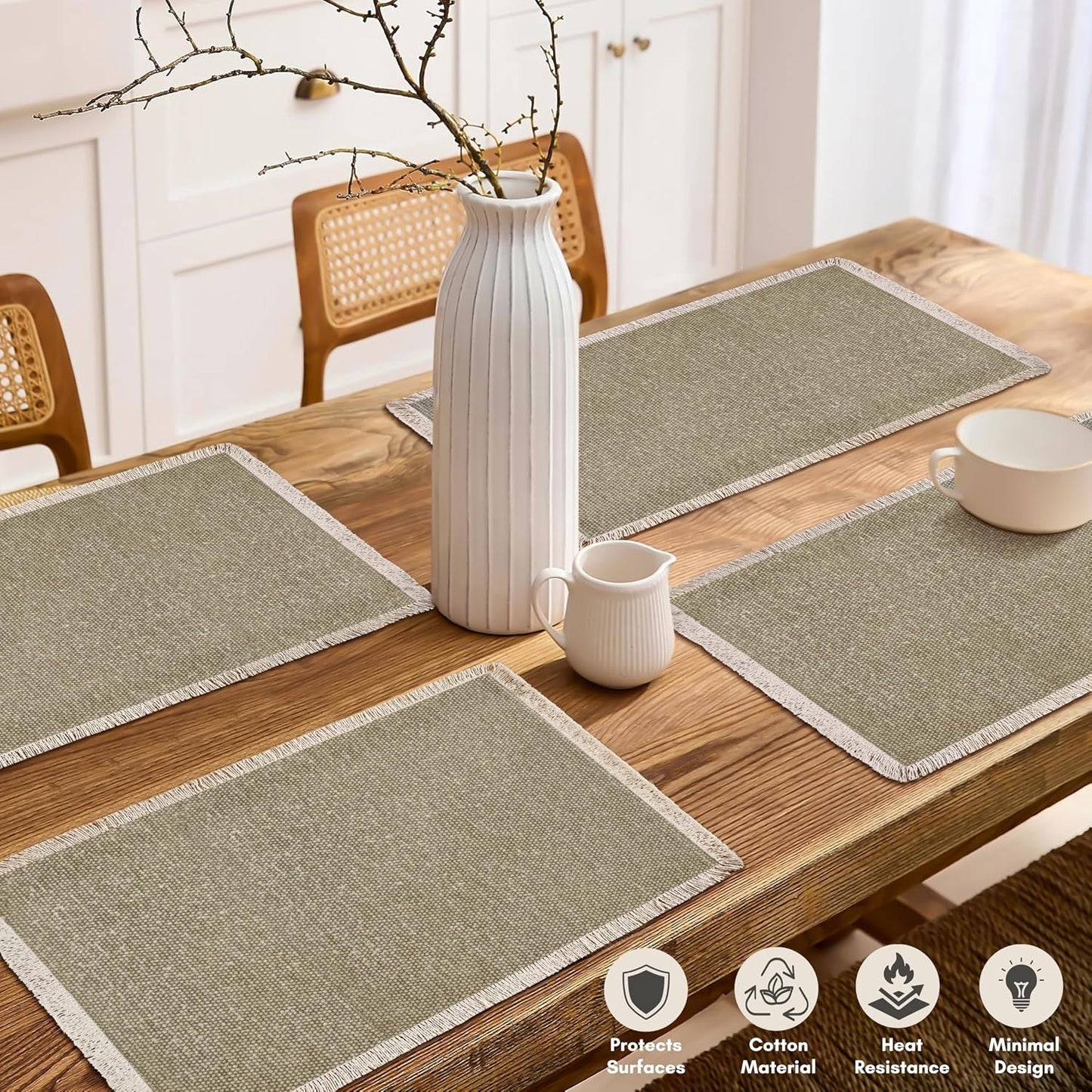 Hausattire Cotton Frayed Placemats Set of 6 Dining Table 13x19 Inch | Farmhouse Boho Washable Easter Placemat for