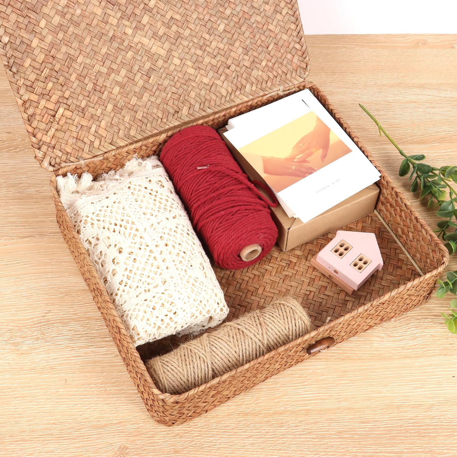 Flat Wicker Shelf Baskets / Coffee / Set of 2