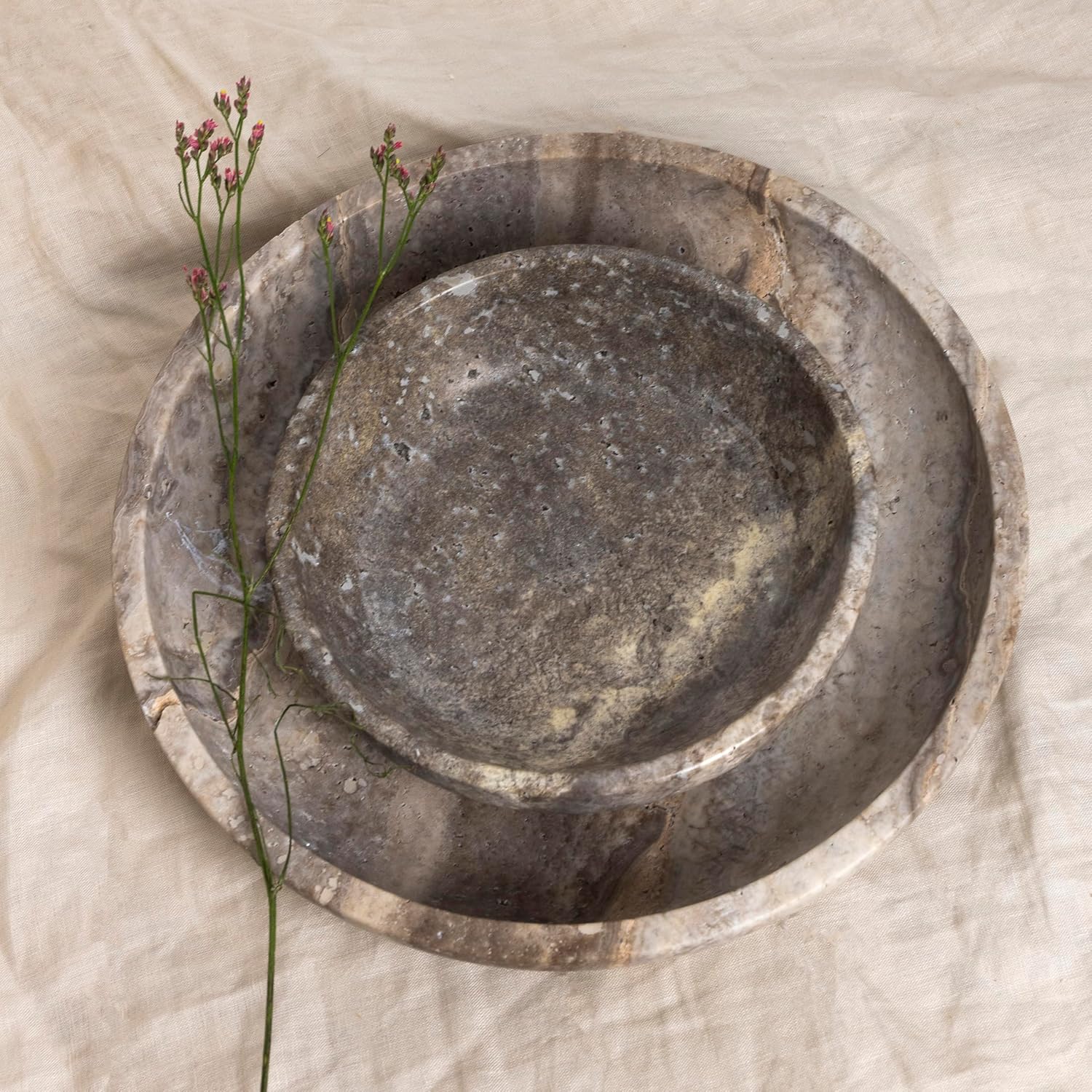 Travertine Decorative Bowls / Silver-grey