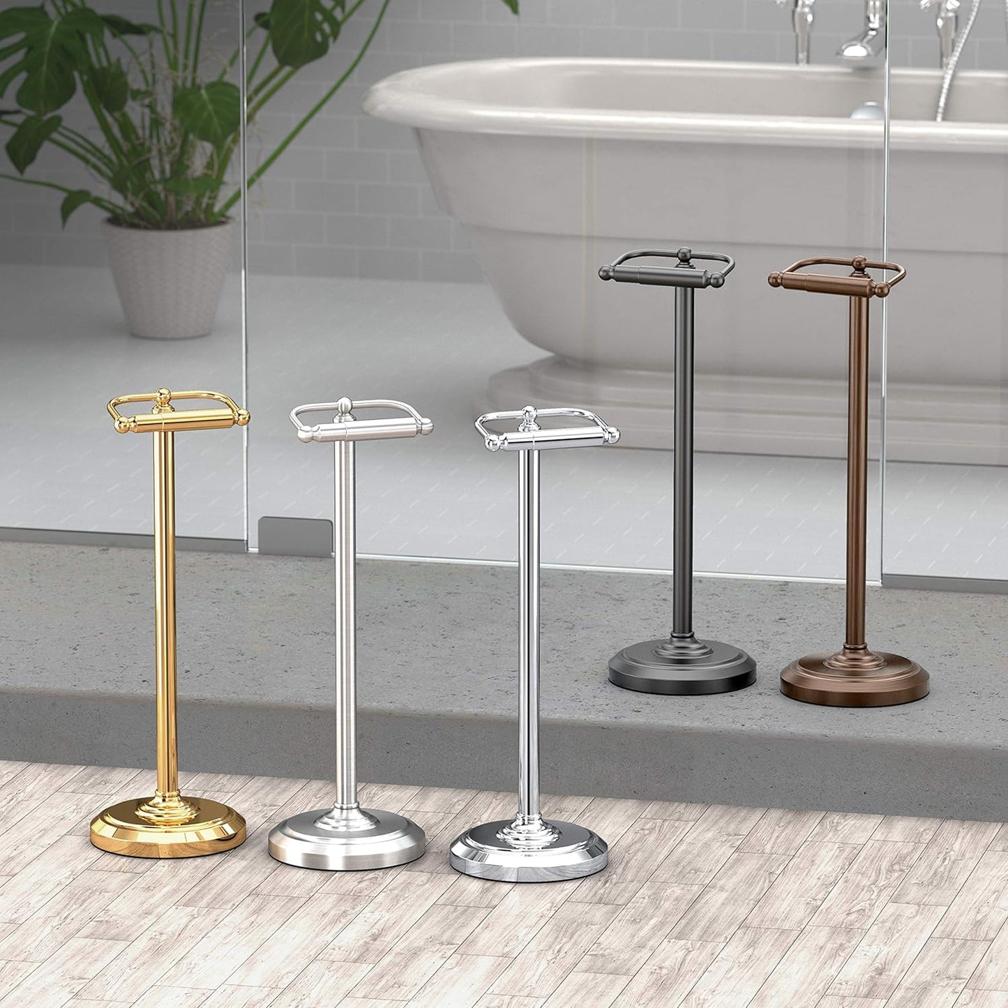 Gatco 1436C Toilet Paper Holder Stand, Chrome Finish, Freestanding Bathroom Floor Stand, Pedestal, Weighted Base, 22