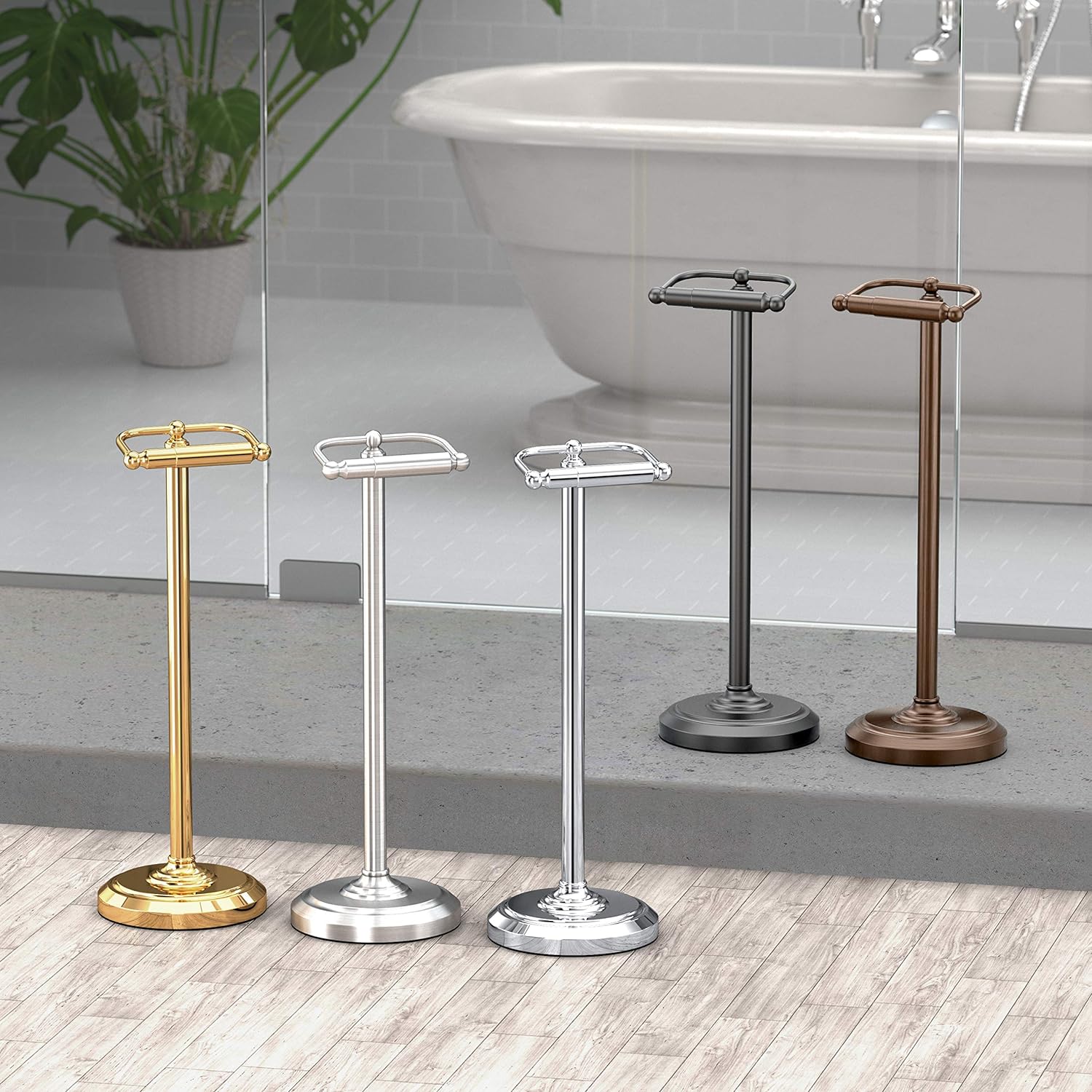 Gatco 1436C Toilet Paper Holder Stand, Chrome Finish, Freestanding Bathroom Floor Stand, Pedestal, Weighted Base, 22