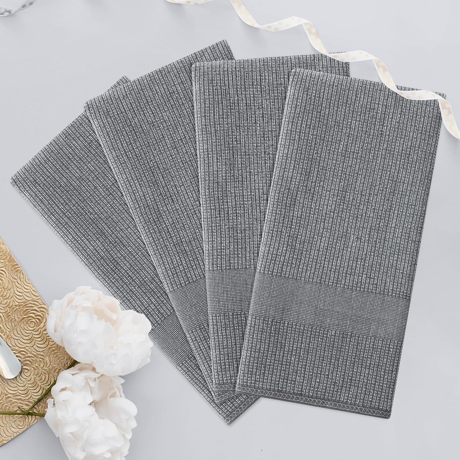 Homaxy 380 GSM Cotton Premium Kitchen Towels 8 Pack, 18"x 28", Grey | Flat and Terry Dish Towels, Highly Absorbent Tea