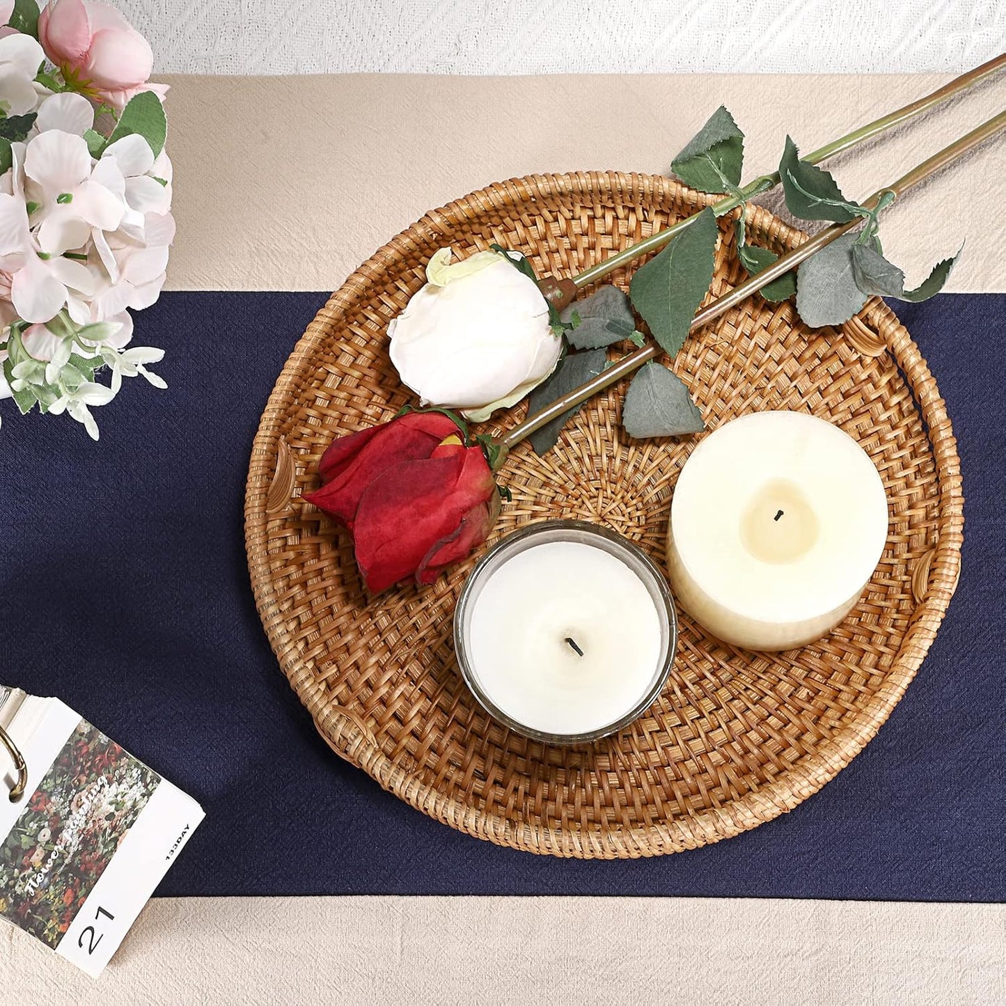 10" Round Rattan Serving Tray / Natural / Set of 10