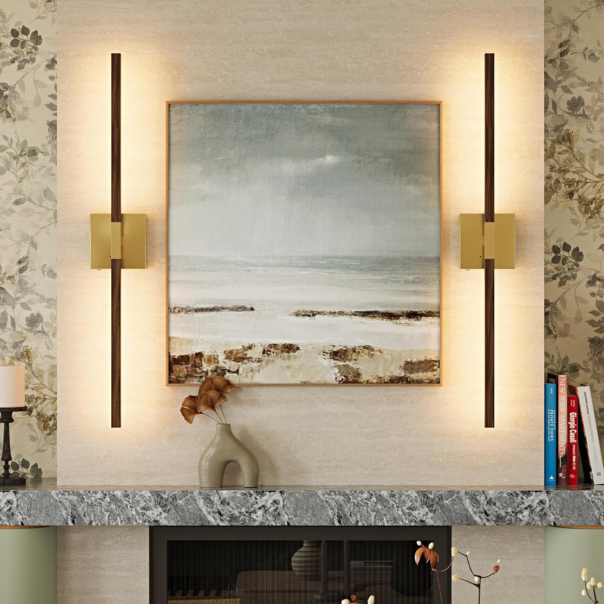 Rayogale Gold & Walnut Wireless Wall Sconce with Remote Control, 24 Inch | 3000/4500/6000K Dimmable 8000mAh