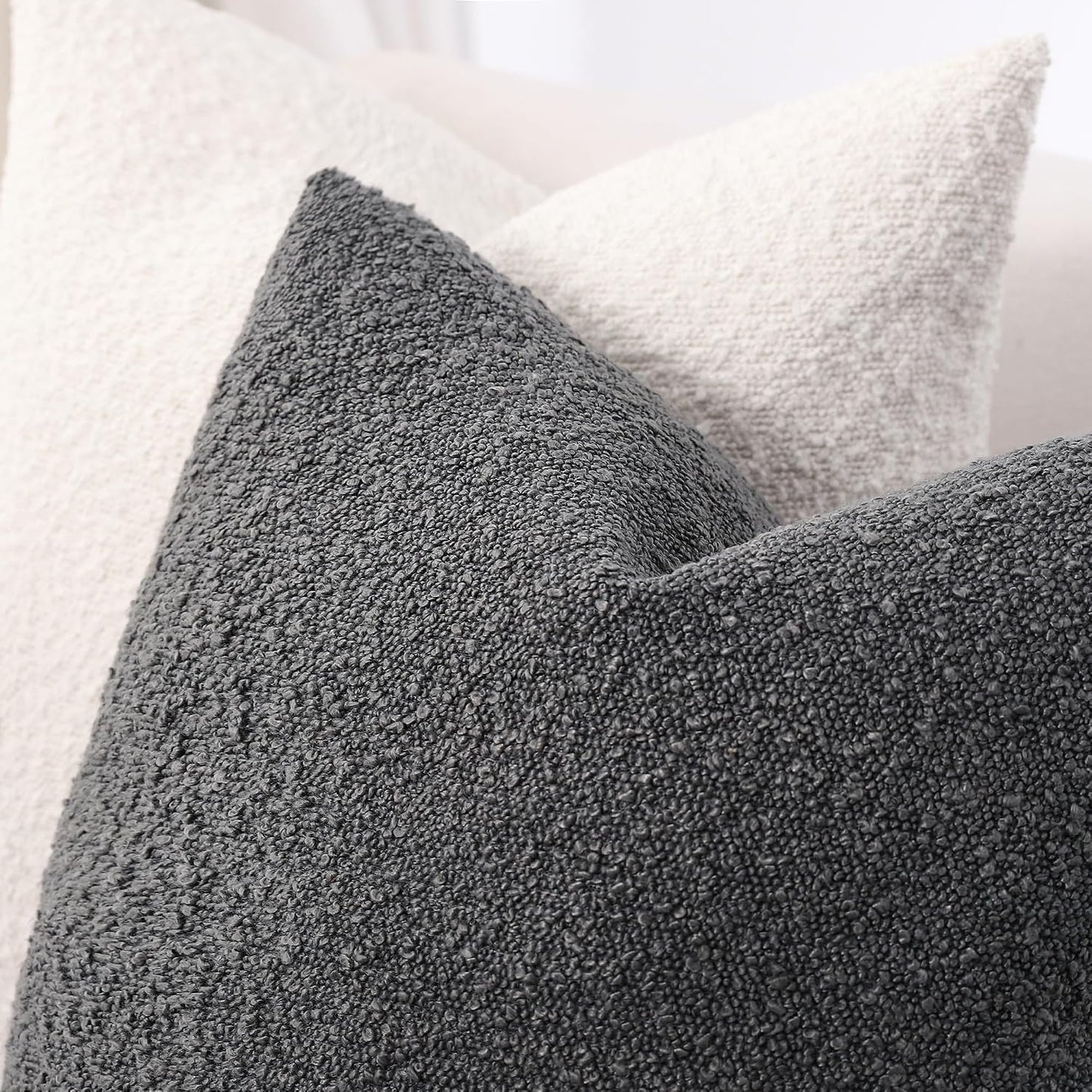 Boucle Decorative Throw Pillow Covers / Charcoal / 22 x 22 / Set of 2