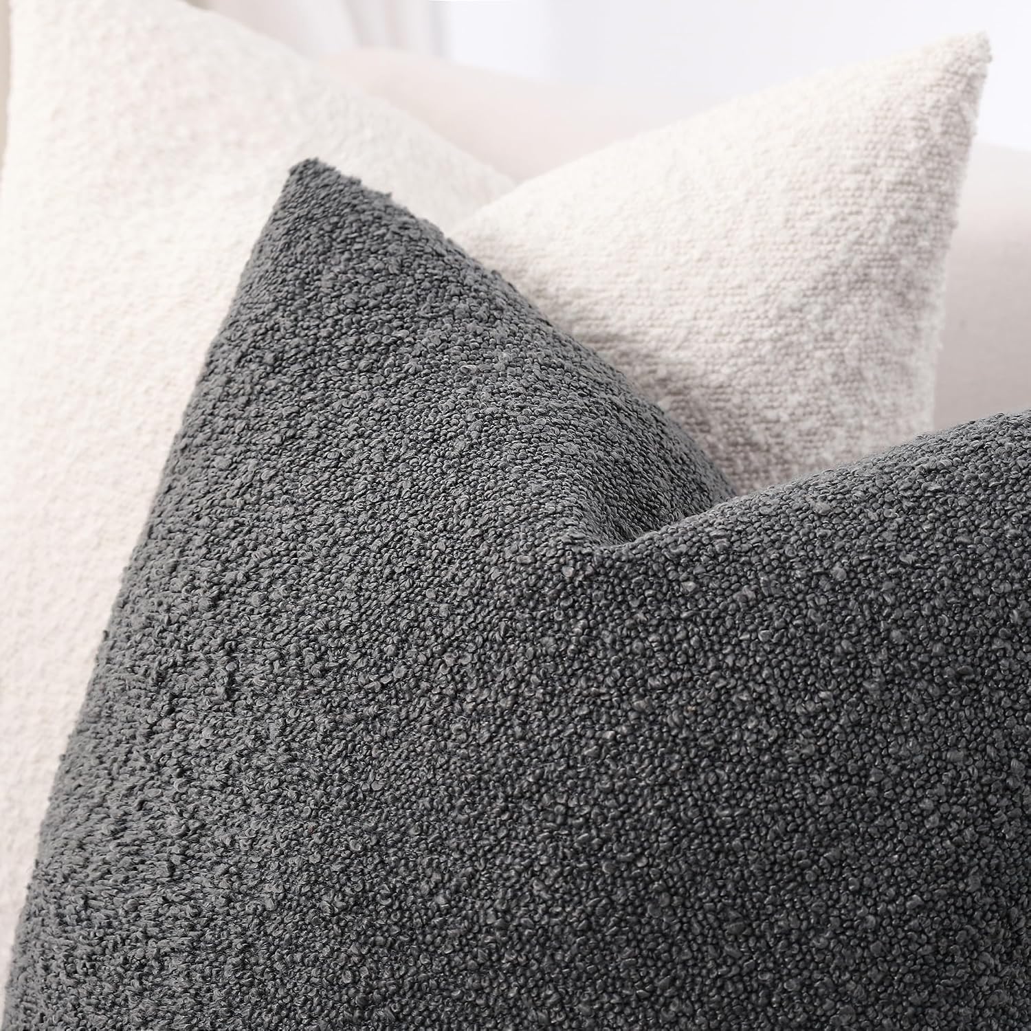 Boucle Decorative Throw Pillow Covers / Charcoal / 22 x 22 / Set of 2