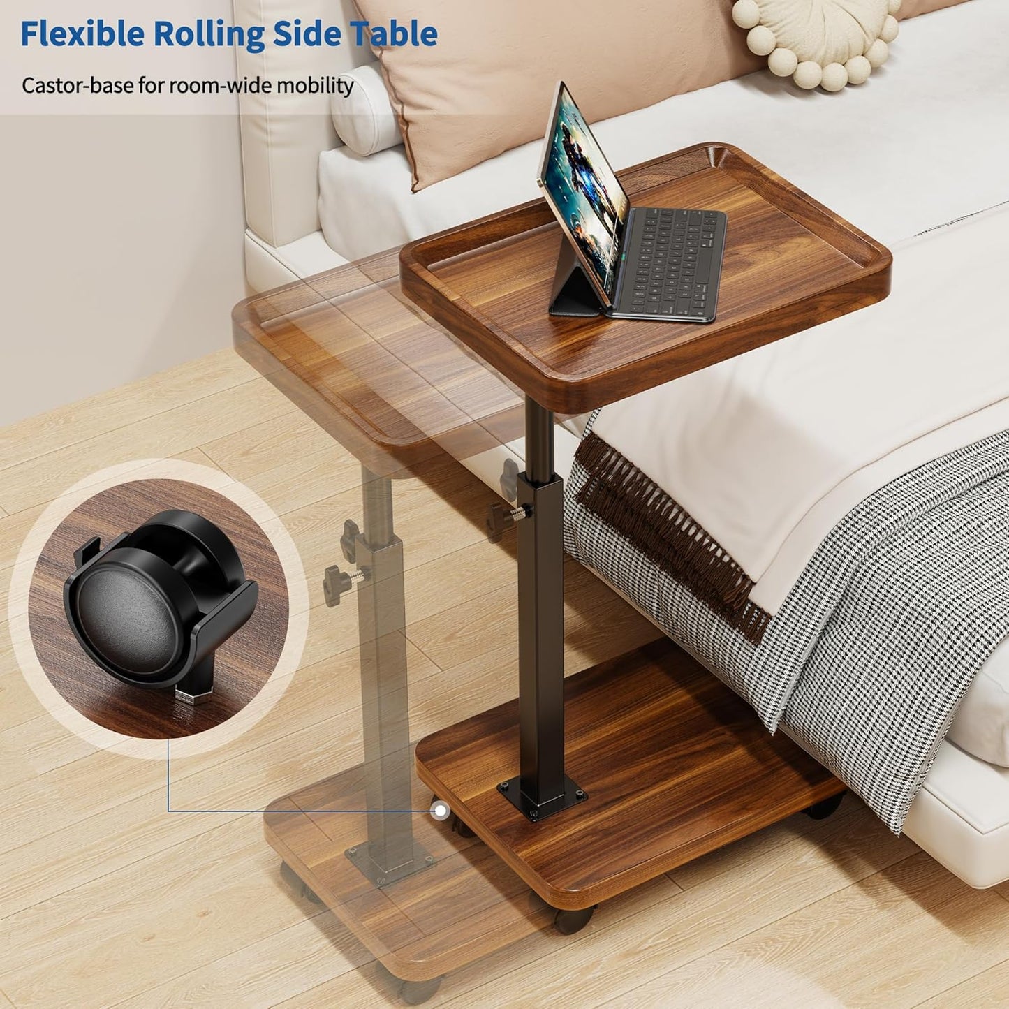 360°Swivel TV Tray Table for Small Spaces / L15.7*w11.8 / Walnut-height Adjustable
