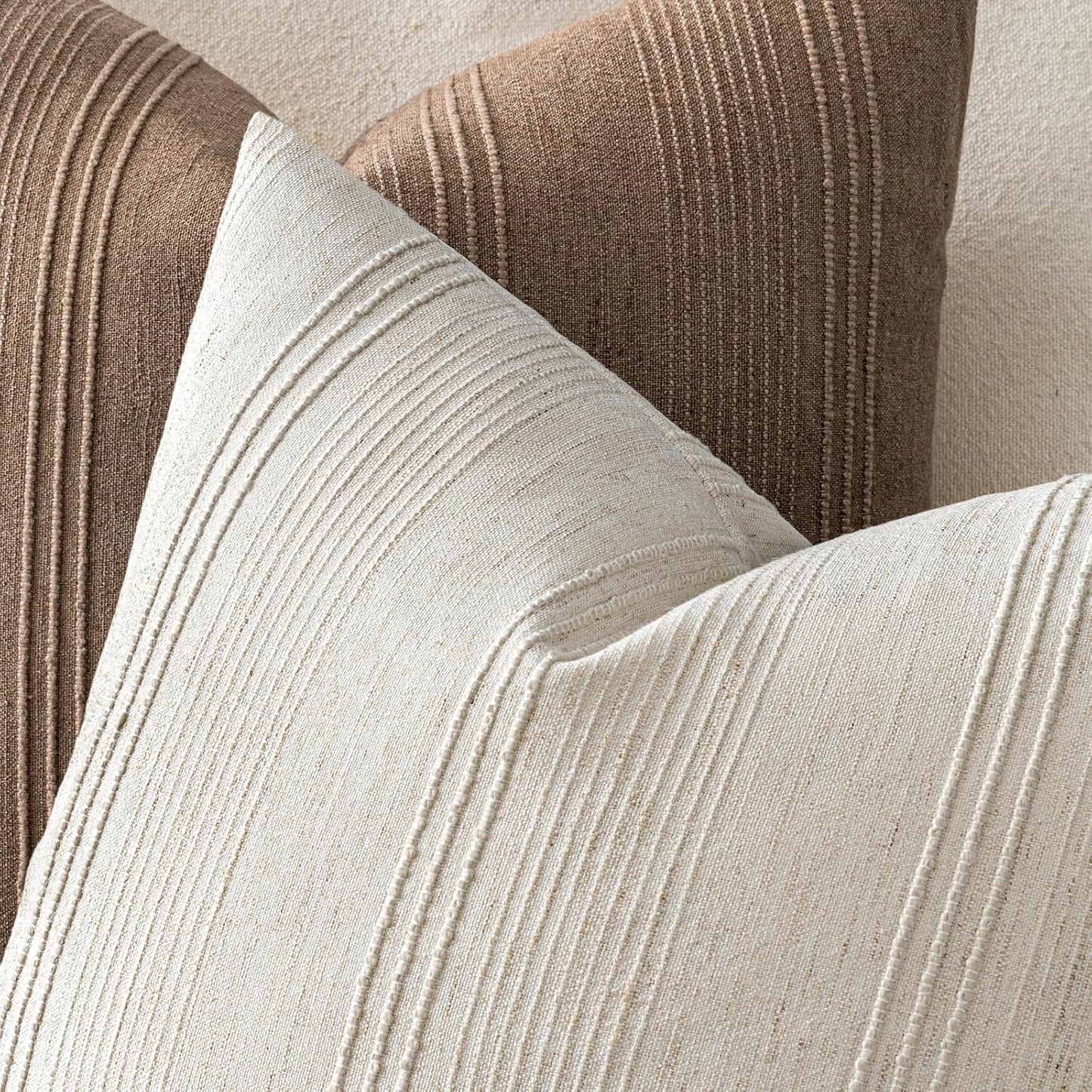 Striped Throw Pillow Covers Decorative Textured Pillow Covers / 18 x 18 / Natural Beige / Set of 2