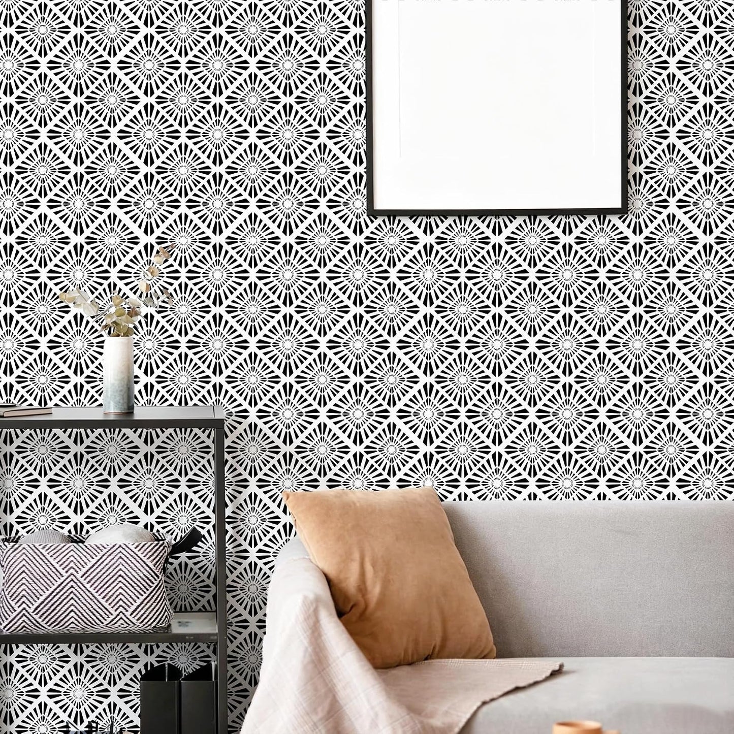 Diamond Wallpaper 2 Sheets Removable Peel and Stick Geometric Pattern / Black / 15.7 x 35.4