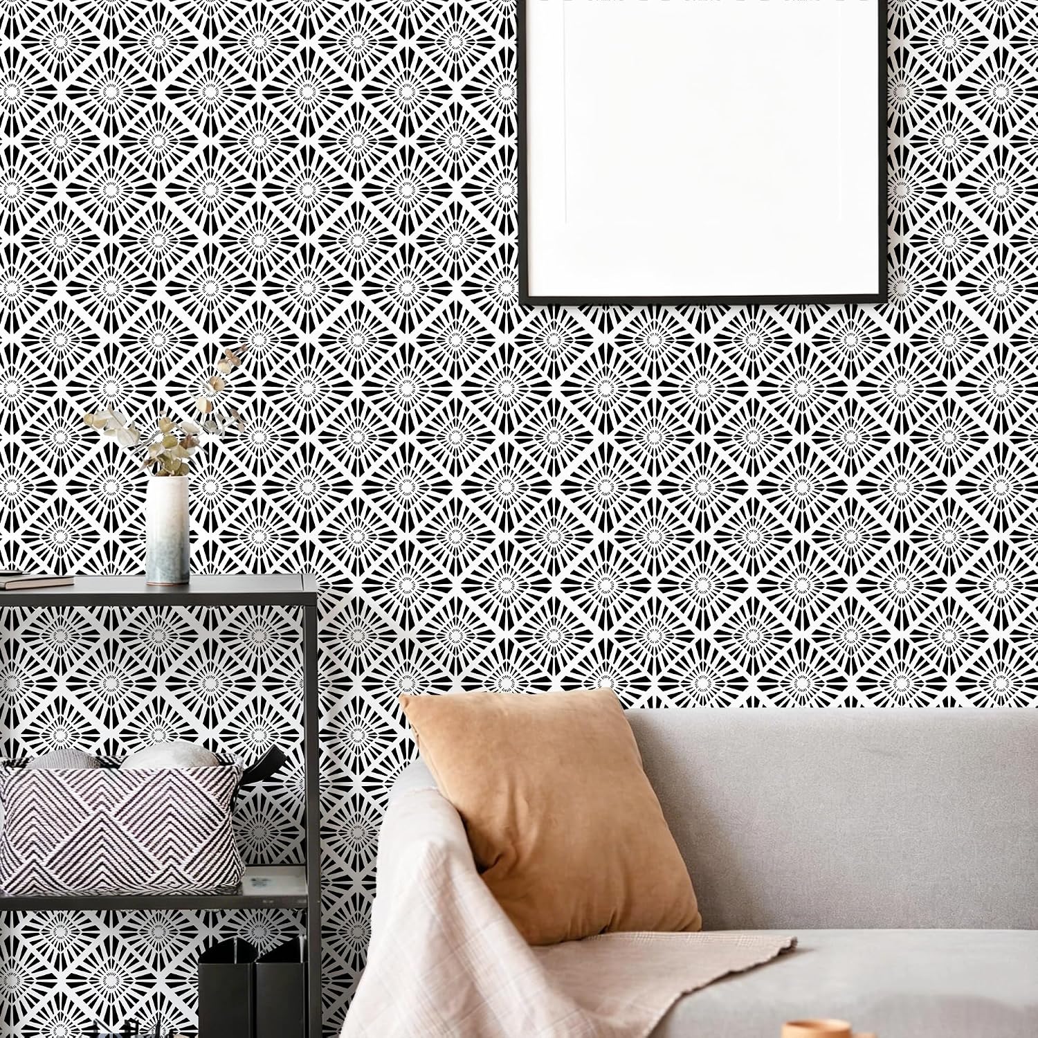 Diamond Wallpaper 2 Sheets Removable Peel and Stick Geometric Pattern / Black / 15.7 x 35.4