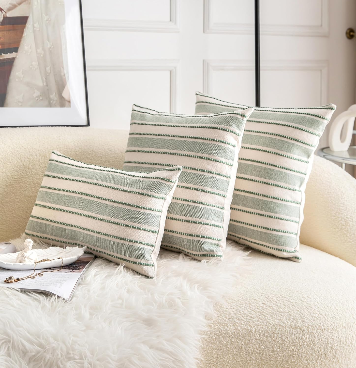Farmhouse Textured Pillow Case / Green / 18 x 18 / Set of 2