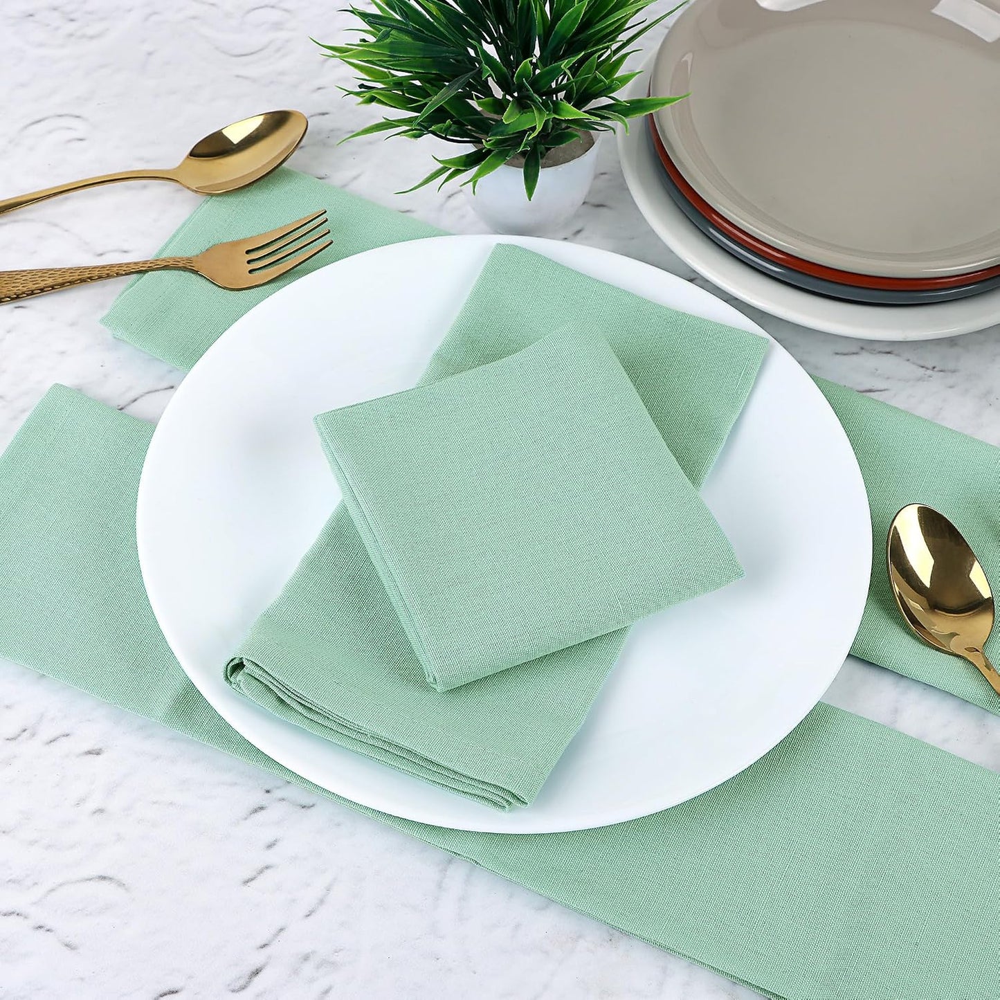NATURALCRAFT Cloth Napkins Set of 12 Cotton Linen18x18 inch Aqua Green