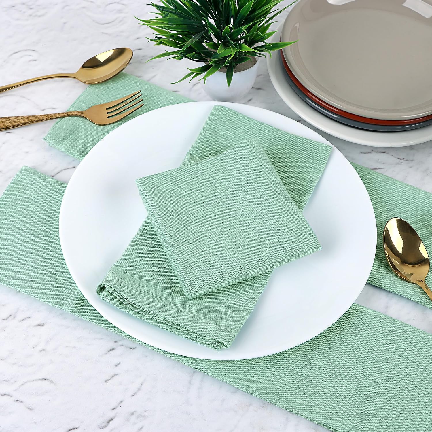 NATURALCRAFT Cloth Napkins Set of 12 Cotton Linen18x18 inch Aqua Green