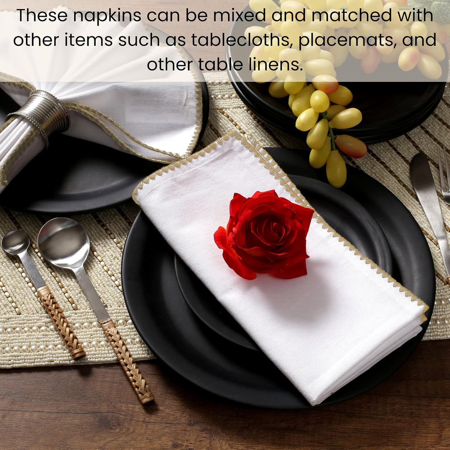 Cloth Napkins with Trim - Everyday Use Table Dinner Napkins - Soft Durable Washable - Ideal for Dinner Party Wedding