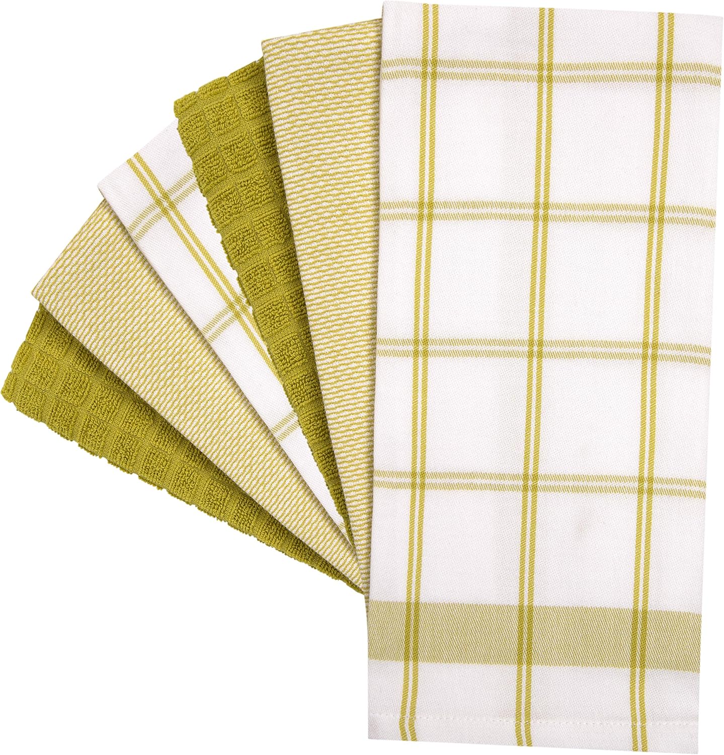 Premium Kitchen Towels 6 Pack 100% Cotton, 20"x28" Dish Towels Lime Check | Large Flat & Terry Kitchen Linen Set with