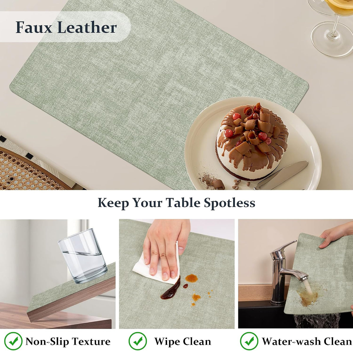 FROMHEART Faux Leather PU Placemats Set of 12 (Light Green,11.8" x 17") | Waterproof,Heat/Oil Stain-Resistant Table