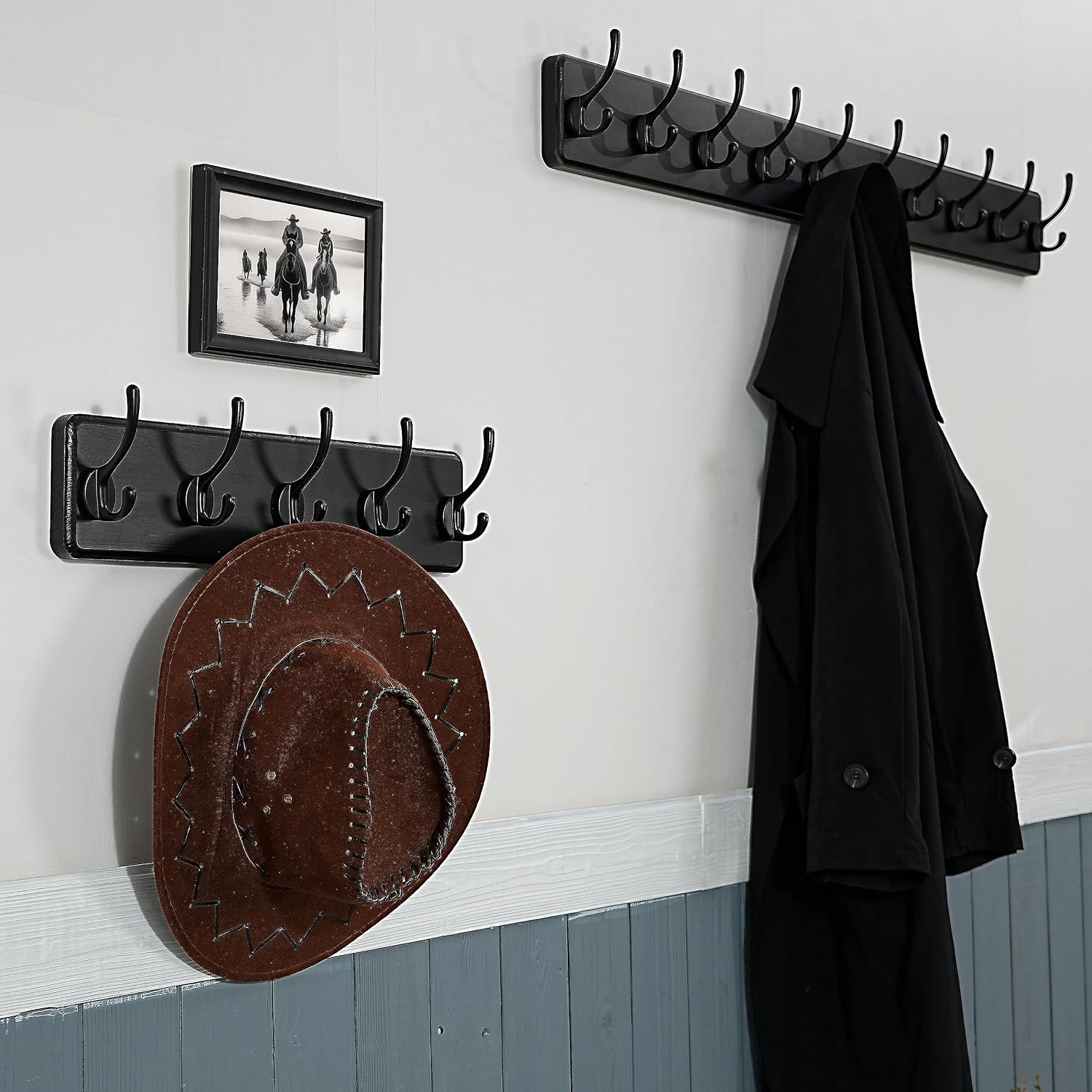 WEBI Coat Rack Wall Mount,10 Hooks,38 9/16" Long Coat Hooks Wall Mounted,16" Hole to Hole,Large Wood Coat Hanger