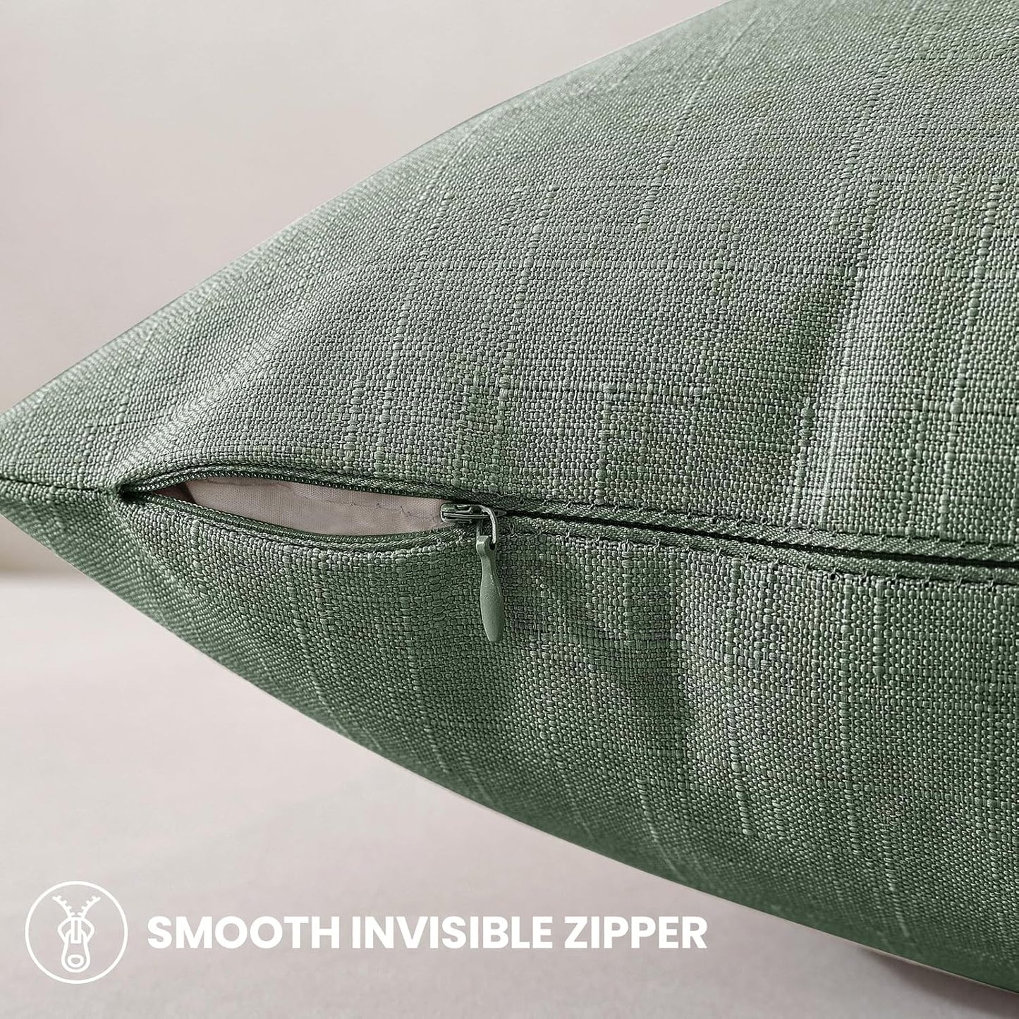 Faux Linen Pillow Covers / 18 x 18 / Dark Green / Set of 2